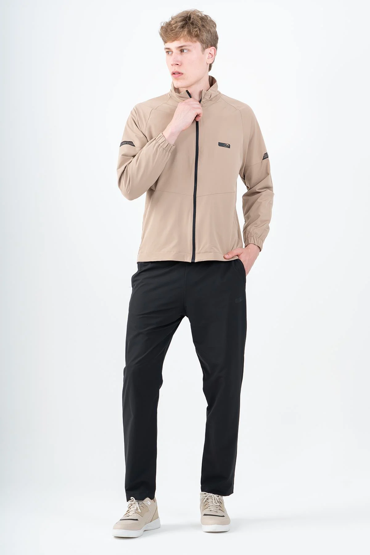 Maraton Comfort Erkek Dik Yaka Düz Paça Açık Vizon Eşofman Takımı - 4