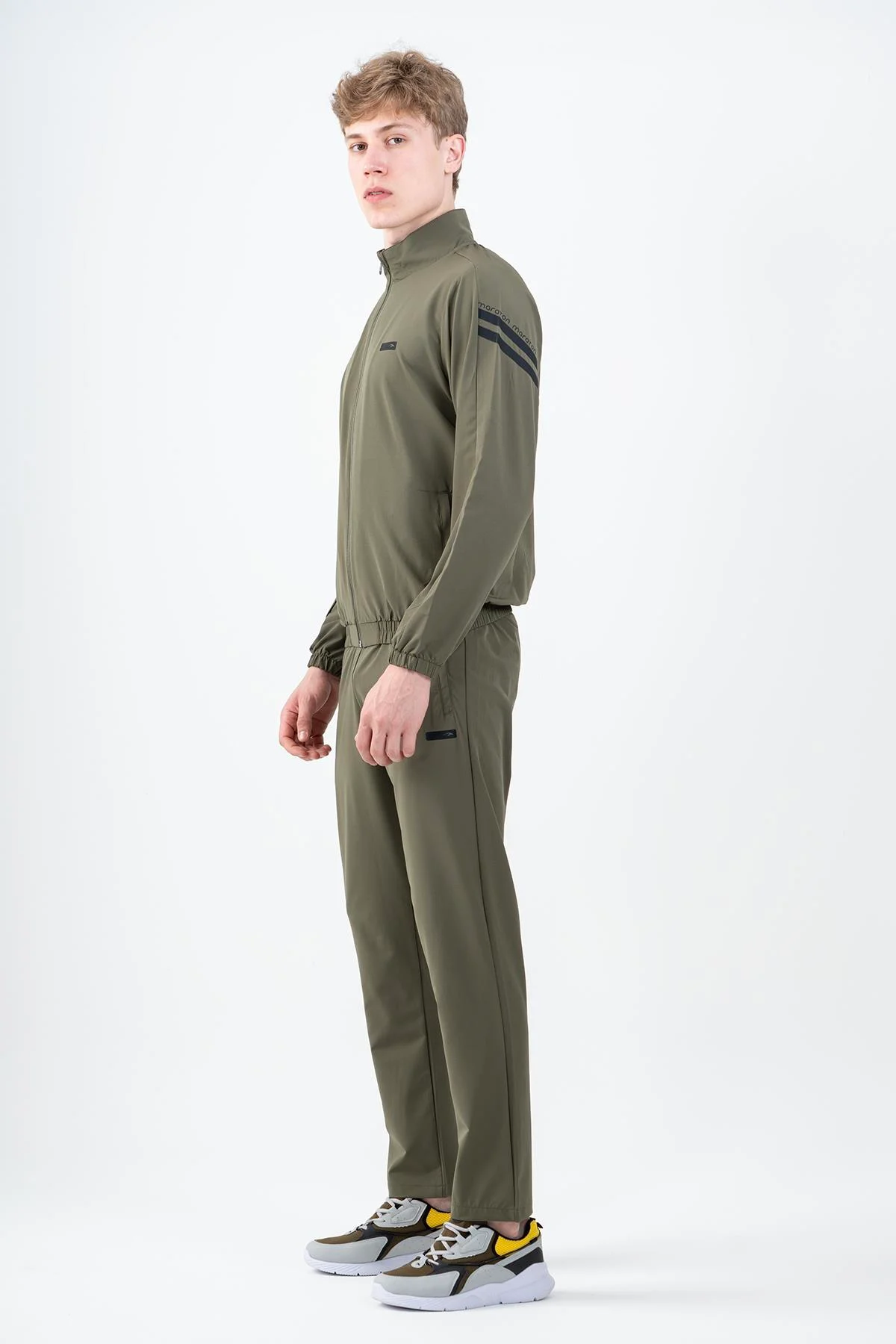 Maraton Comfort Erkek Dik Yaka Düz Paça Haki Eşofman Takımı - 5