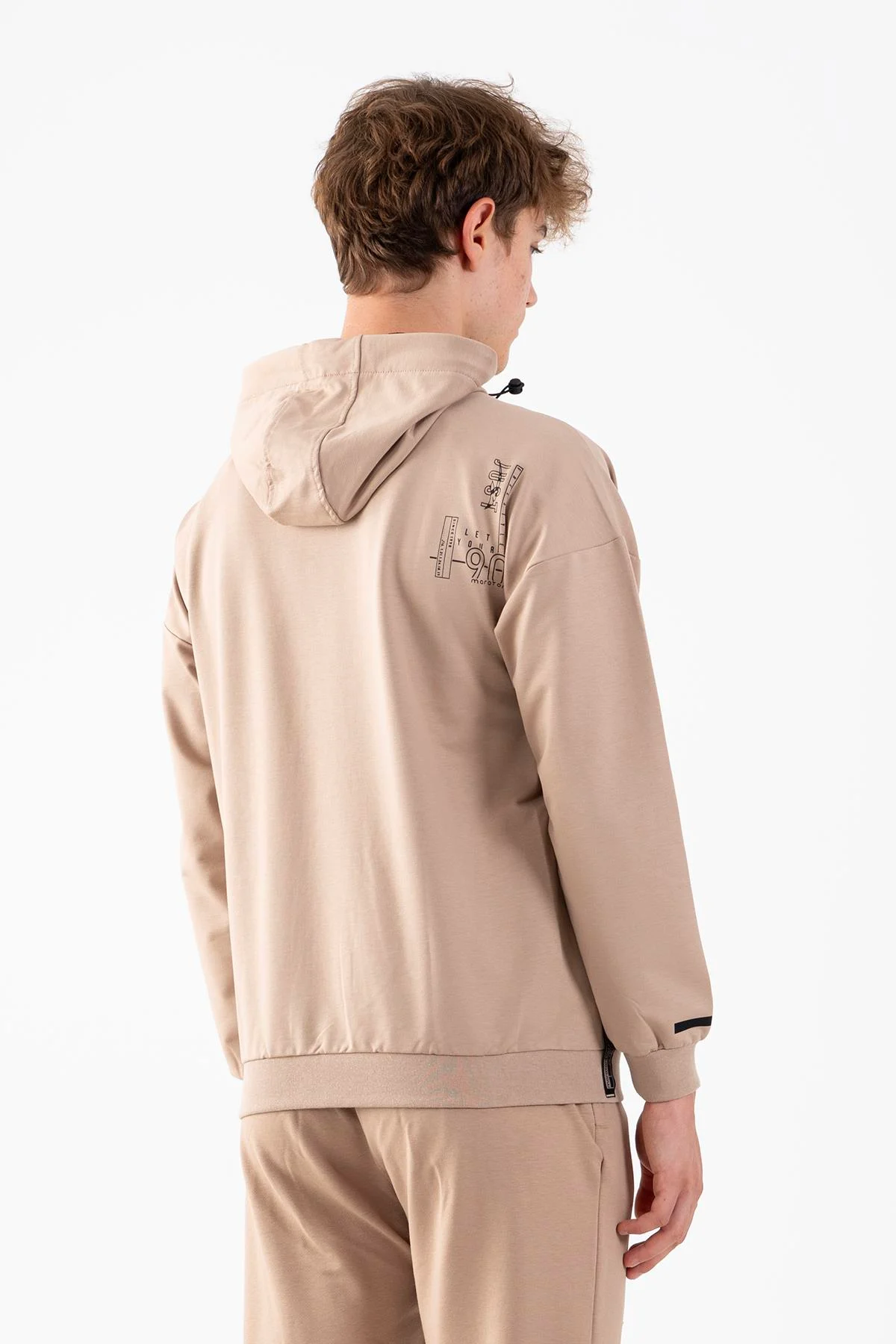 Maraton Comfort Erkek Kapüşonlu Açık Vizon Eşofman Üstü - 3