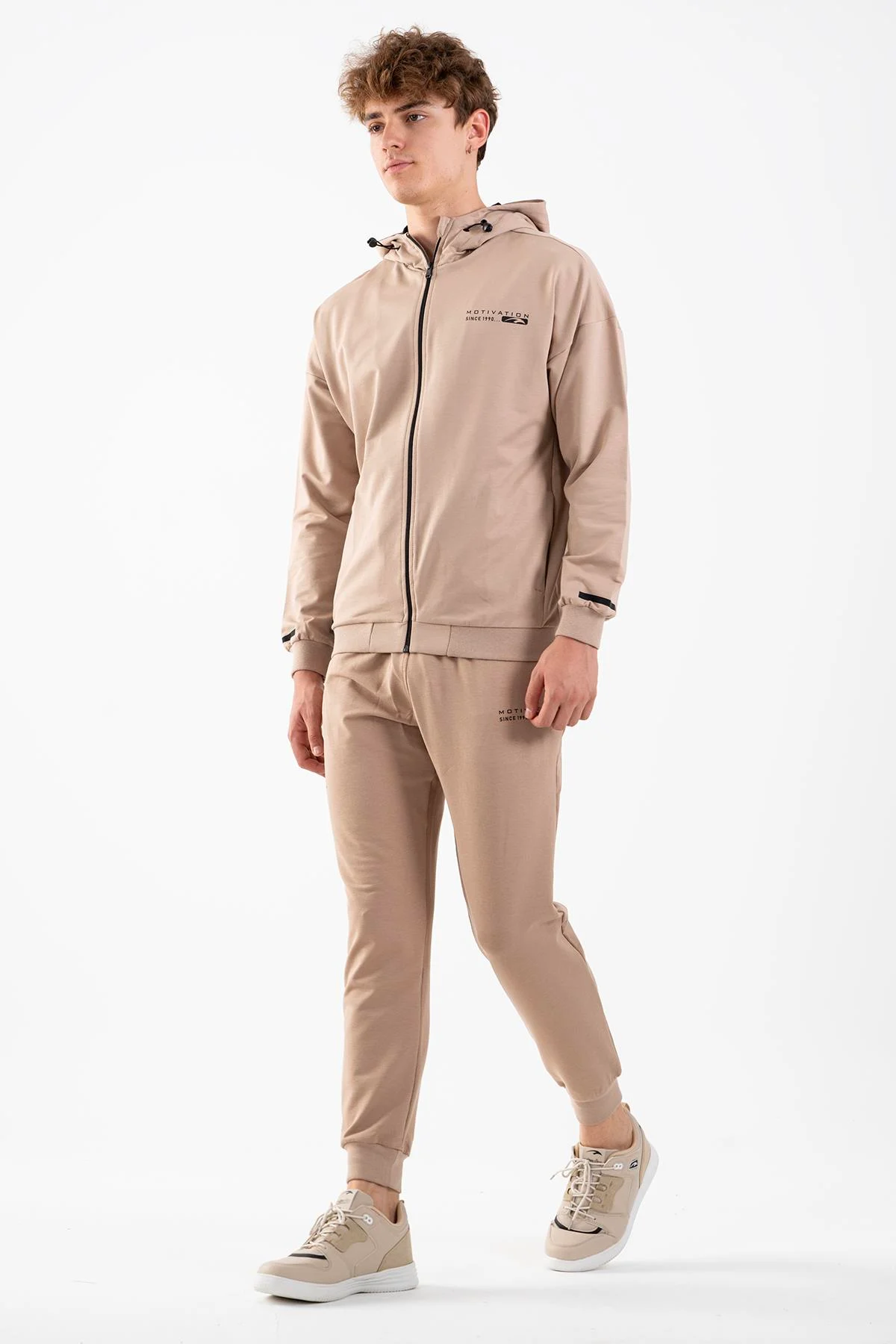 Maraton Comfort Erkek Kapüşonlu Açık Vizon Eşofman Üstü - 5