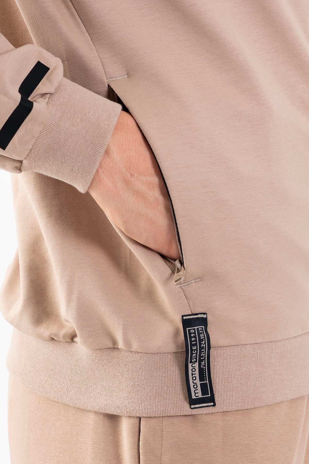 Maraton Comfort Erkek Kapüşonlu Açık Vizon Eşofman Üstü - 7