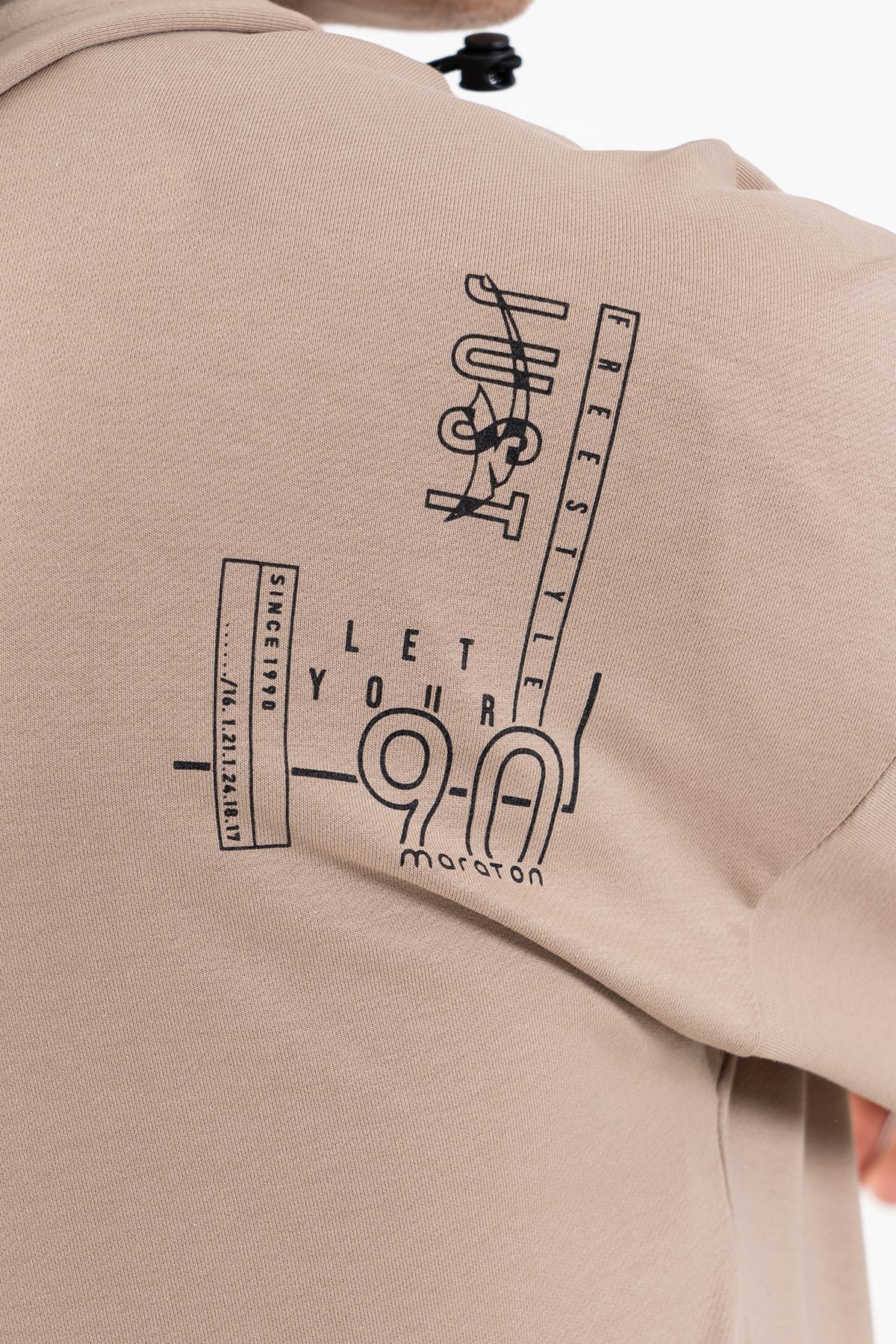 Maraton Comfort Erkek Kapüşonlu Açık Vizon Eşofman Üstü - 8