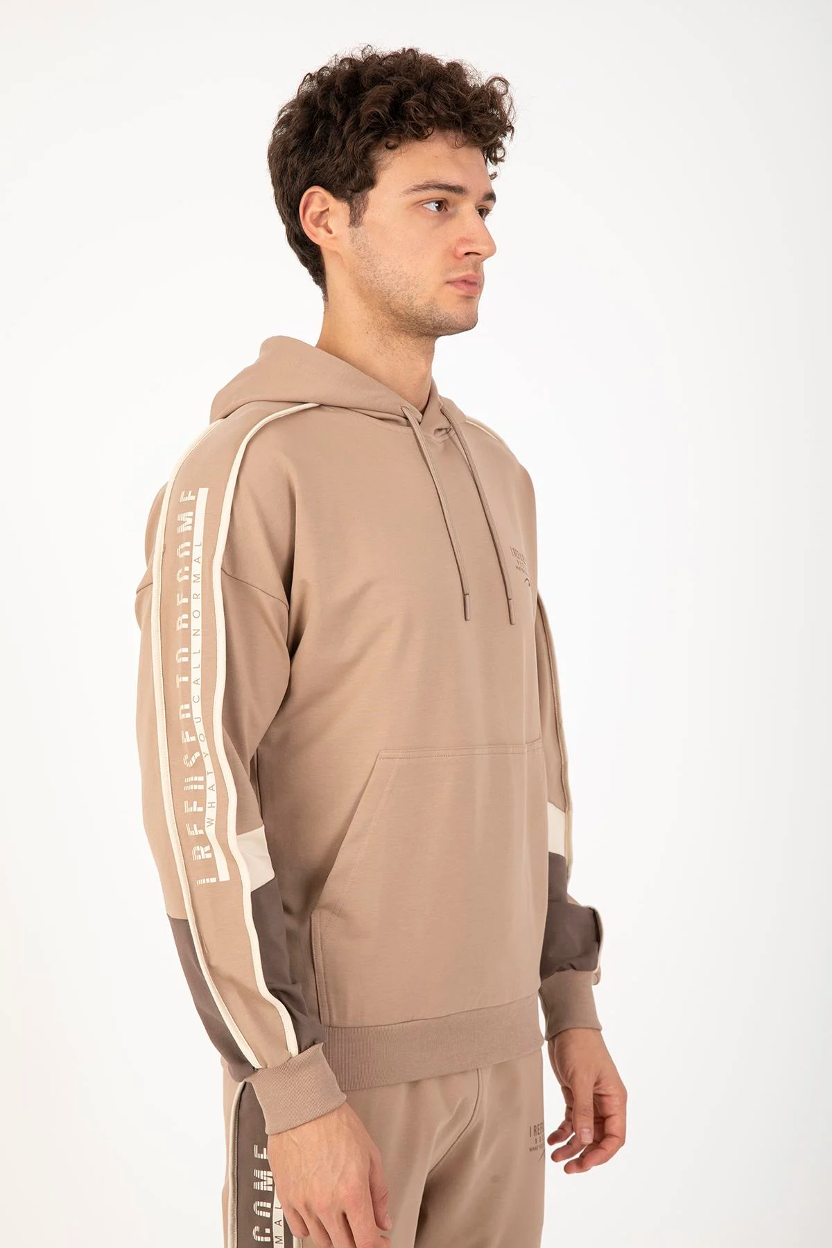 Maraton Comfort Erkek Kapüşonlu Açık Vizon Sweatshirt - 4