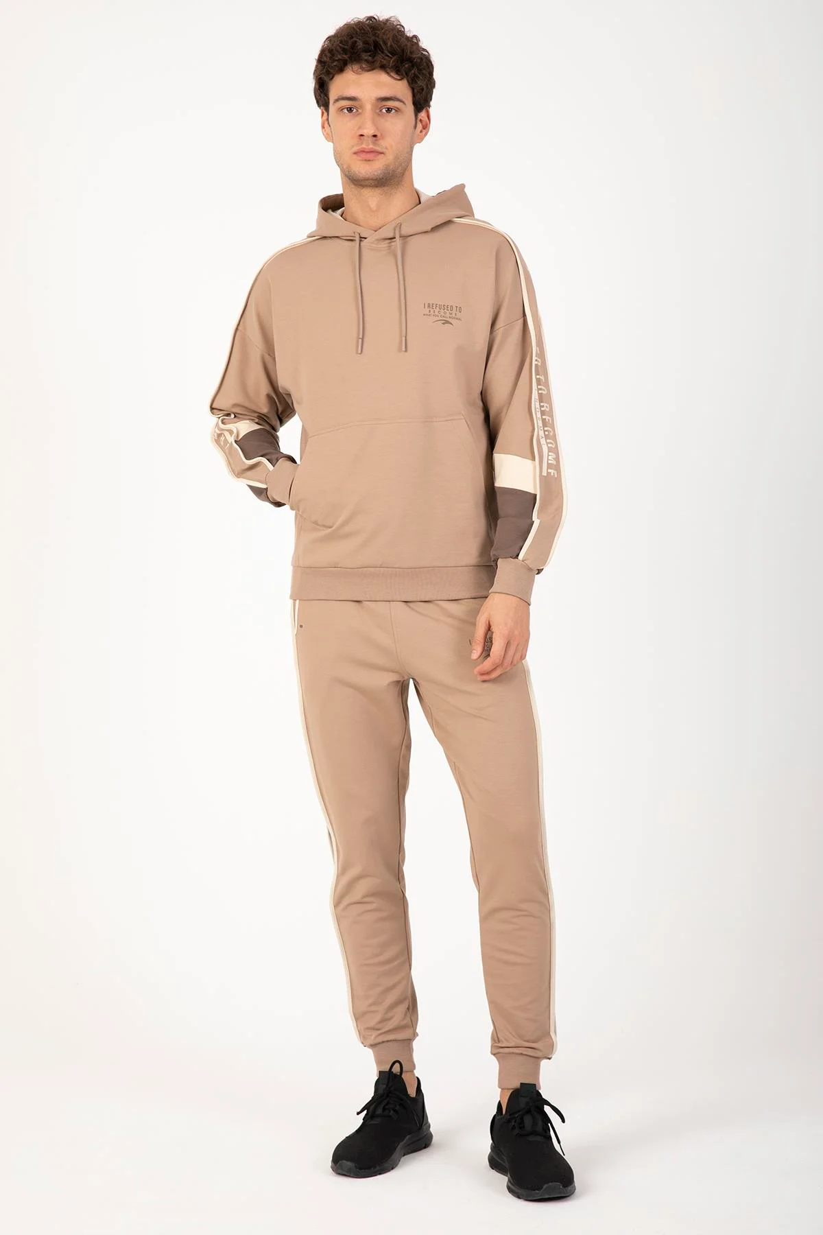 Maraton Comfort Erkek Kapüşonlu Açık Vizon Sweatshirt - 6