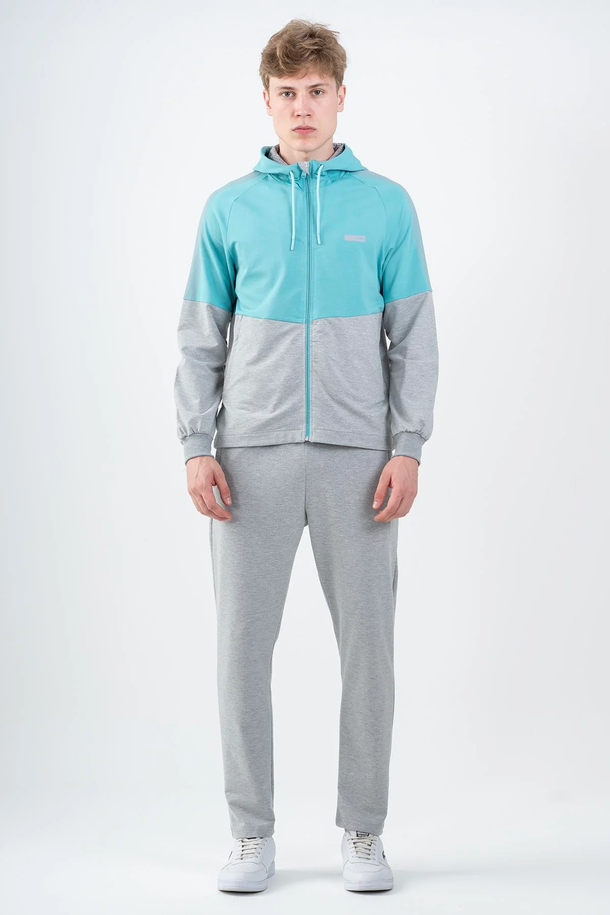 Maraton Comfort Erkek Kapüşonlu Dar Paça Turkuaz Eşofman Takımı