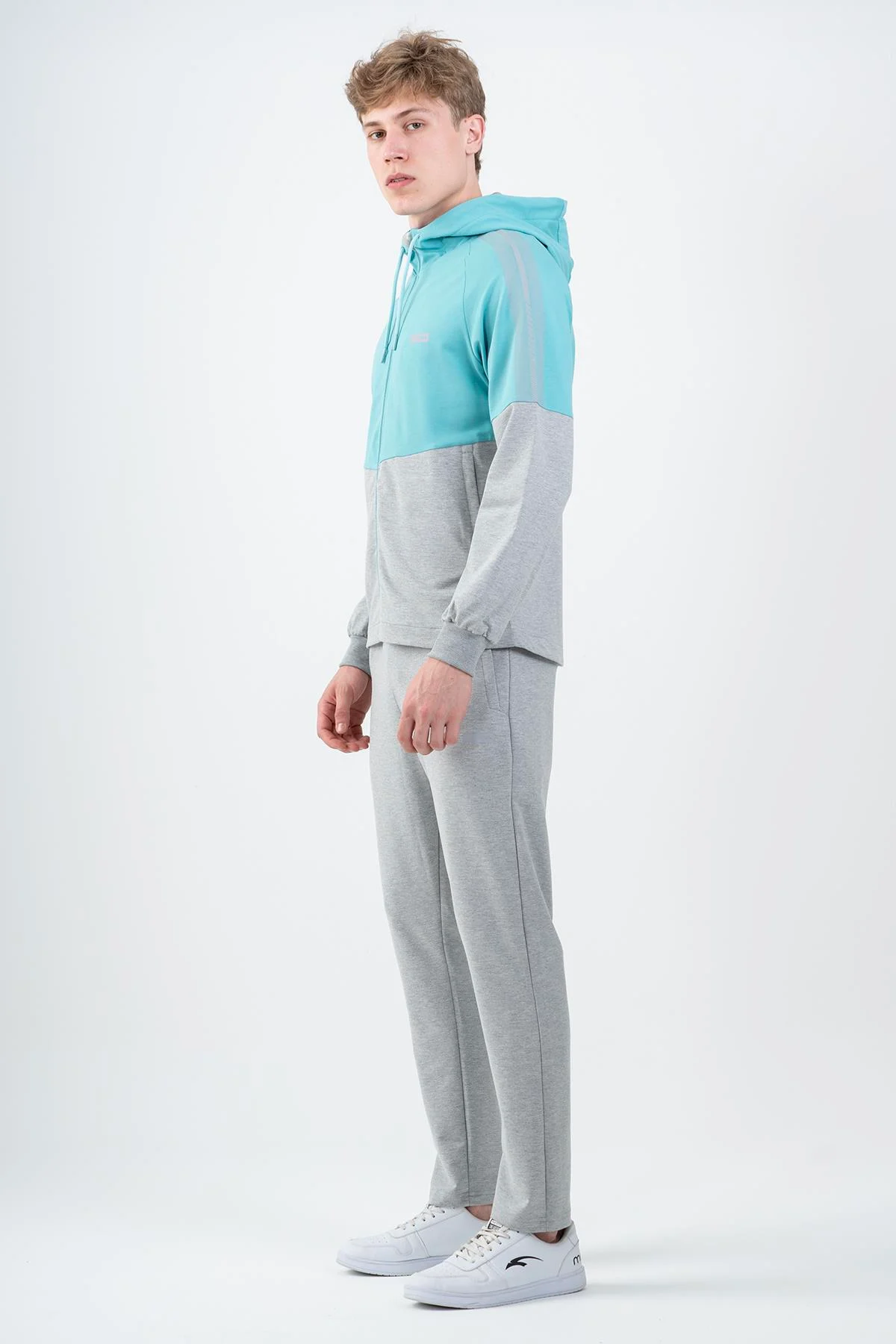 Maraton Comfort Erkek Kapüşonlu Dar Paça Turkuaz Eşofman Takımı - 3