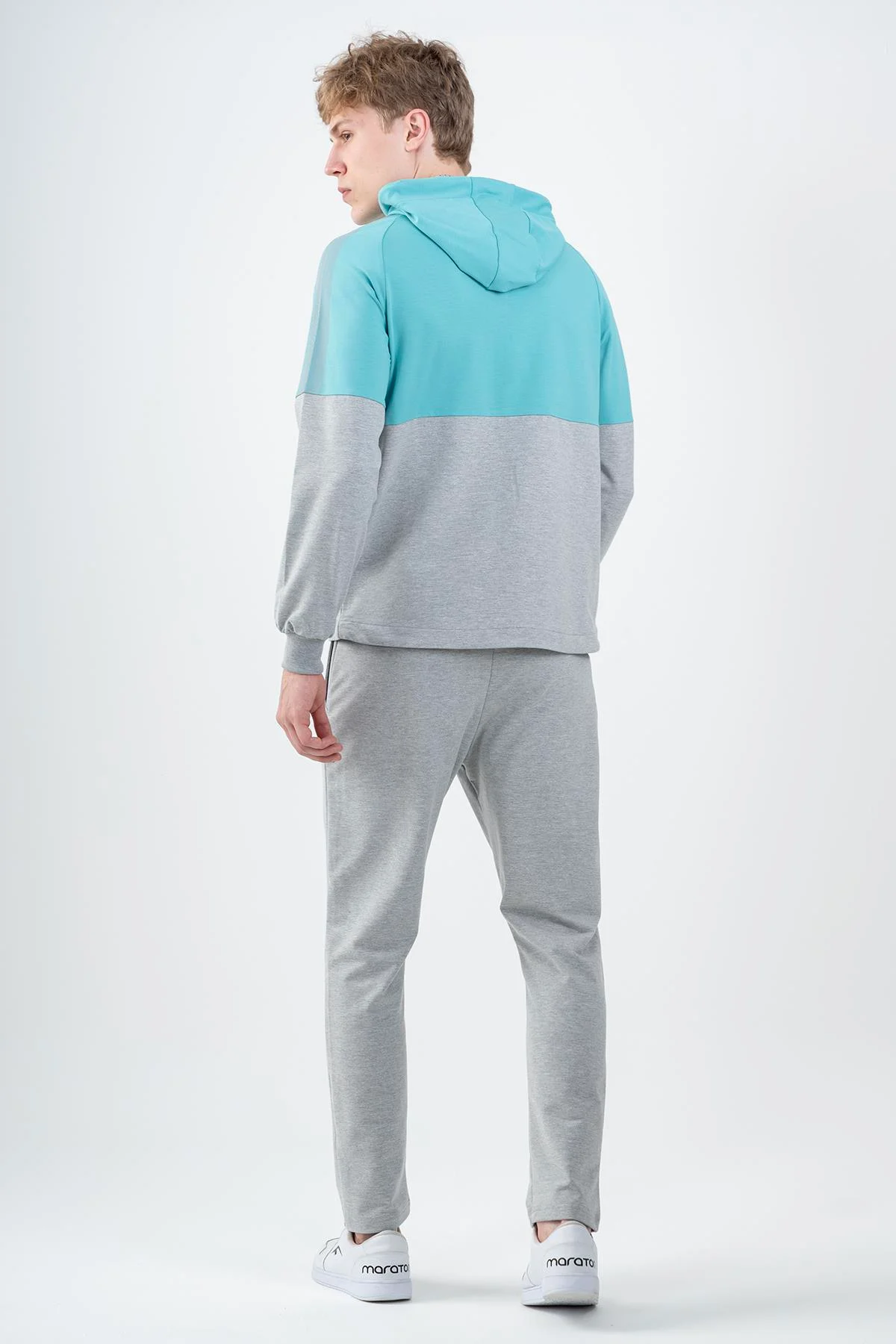 Maraton Comfort Erkek Kapüşonlu Dar Paça Turkuaz Eşofman Takımı - 4