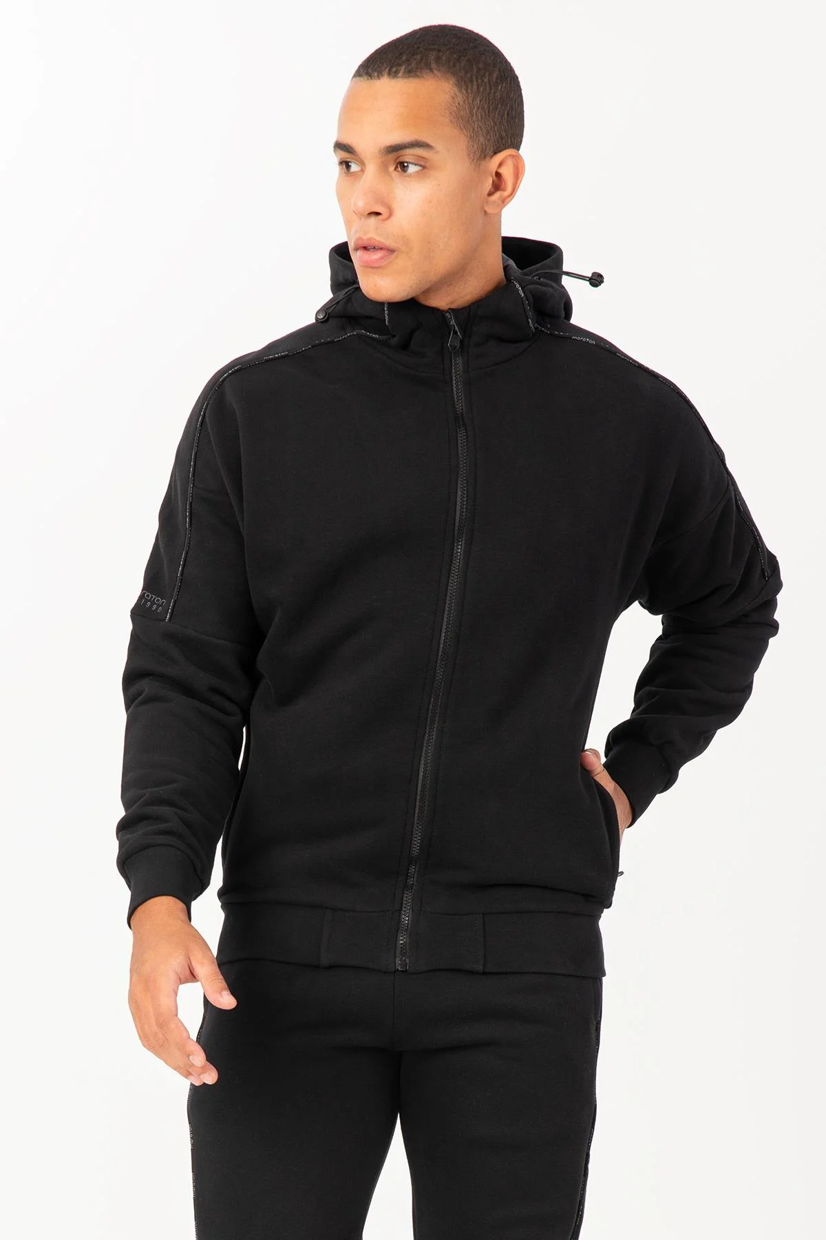 Maraton Comfort Erkek Kapüşonlu Siyah- Eşofman Üstü