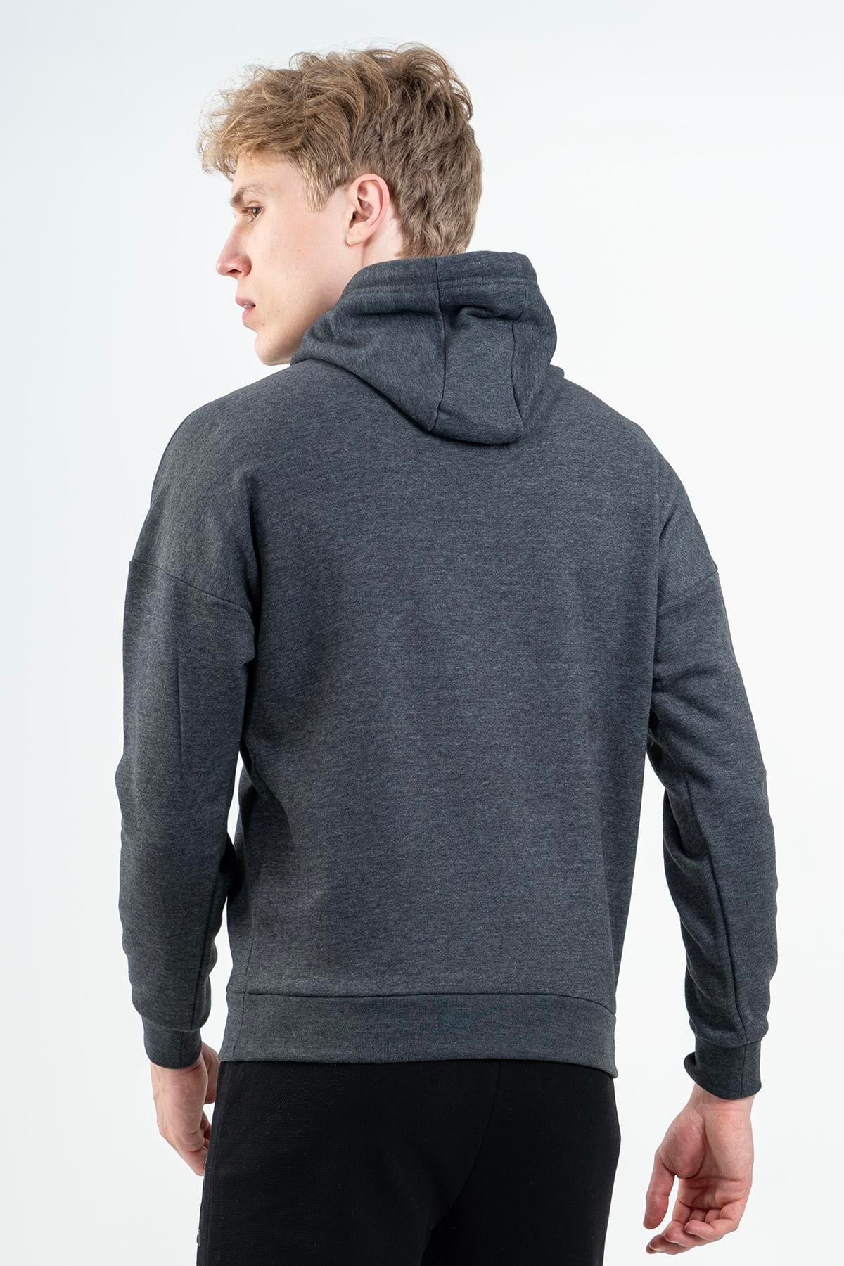 Maraton Comfort Erkek Kapüşonlu Siyahmelanj Sweatshirt - 3