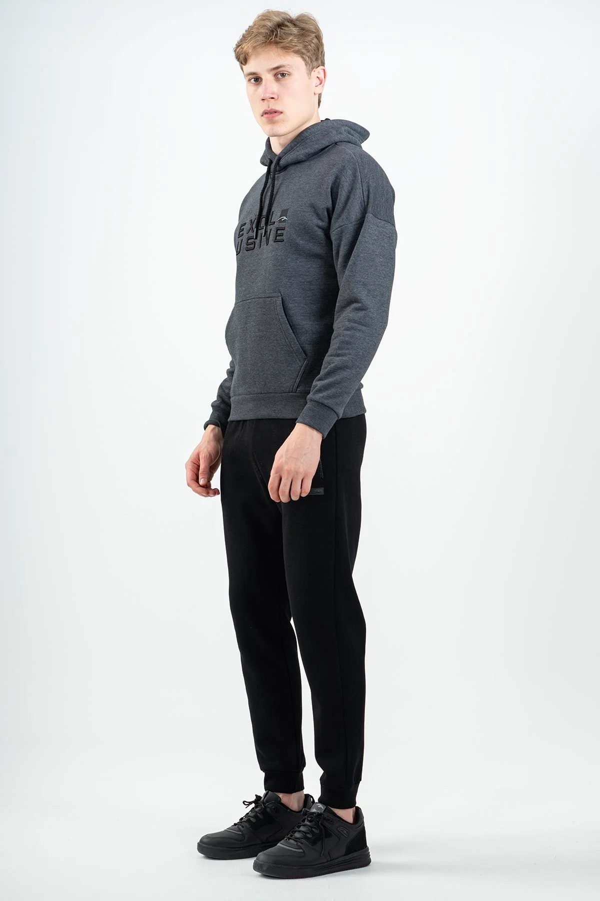 Maraton Comfort Erkek Kapüşonlu Siyahmelanj Sweatshirt - 6