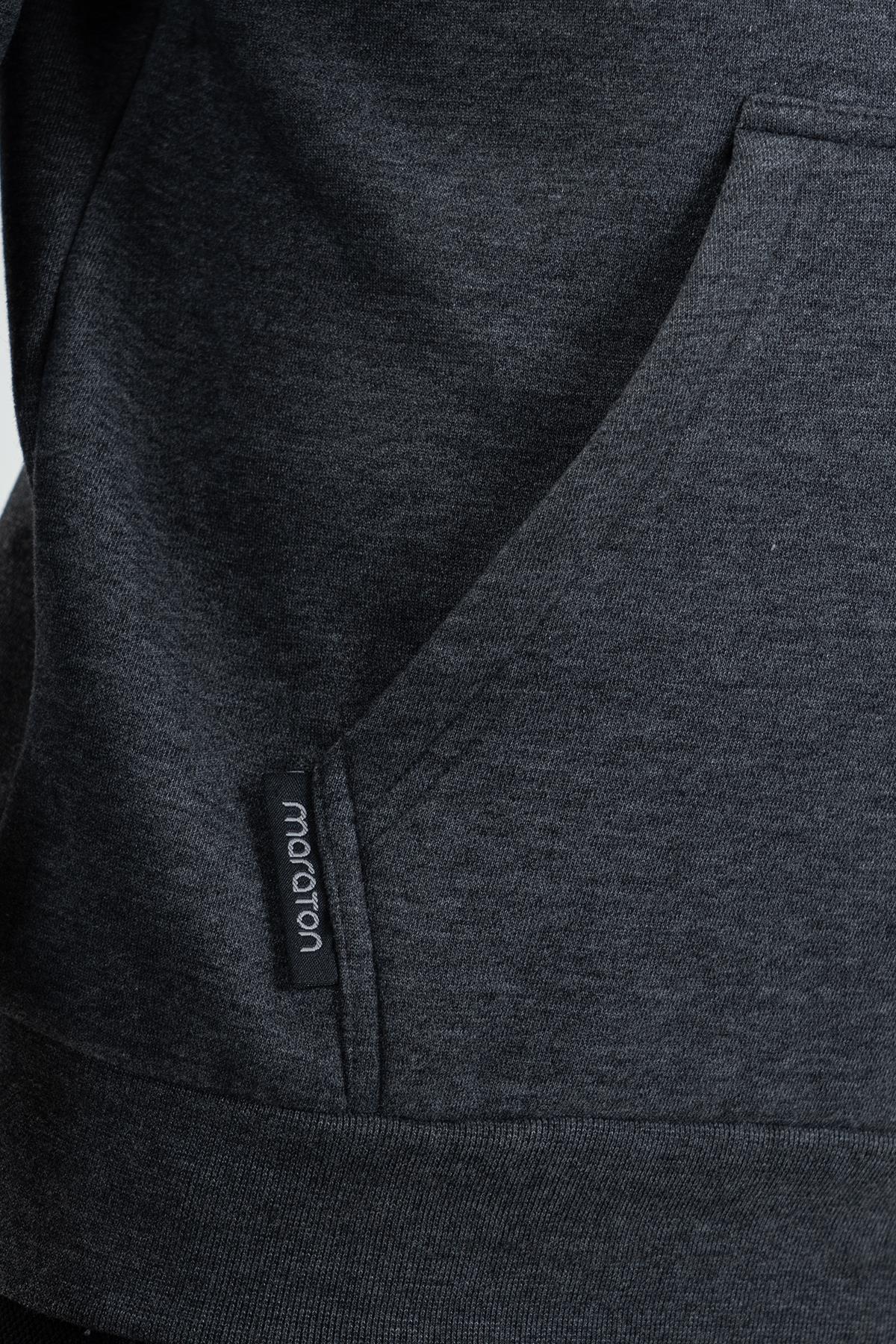 Maraton Comfort Erkek Kapüşonlu Siyahmelanj Sweatshirt - 8