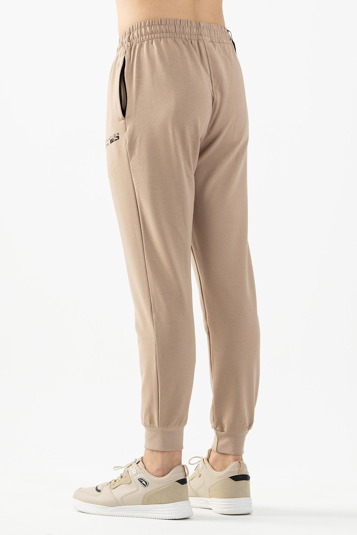 Maraton Comfort Erkek Ribana Paça Açık Vizon Eşofman Altı - 3