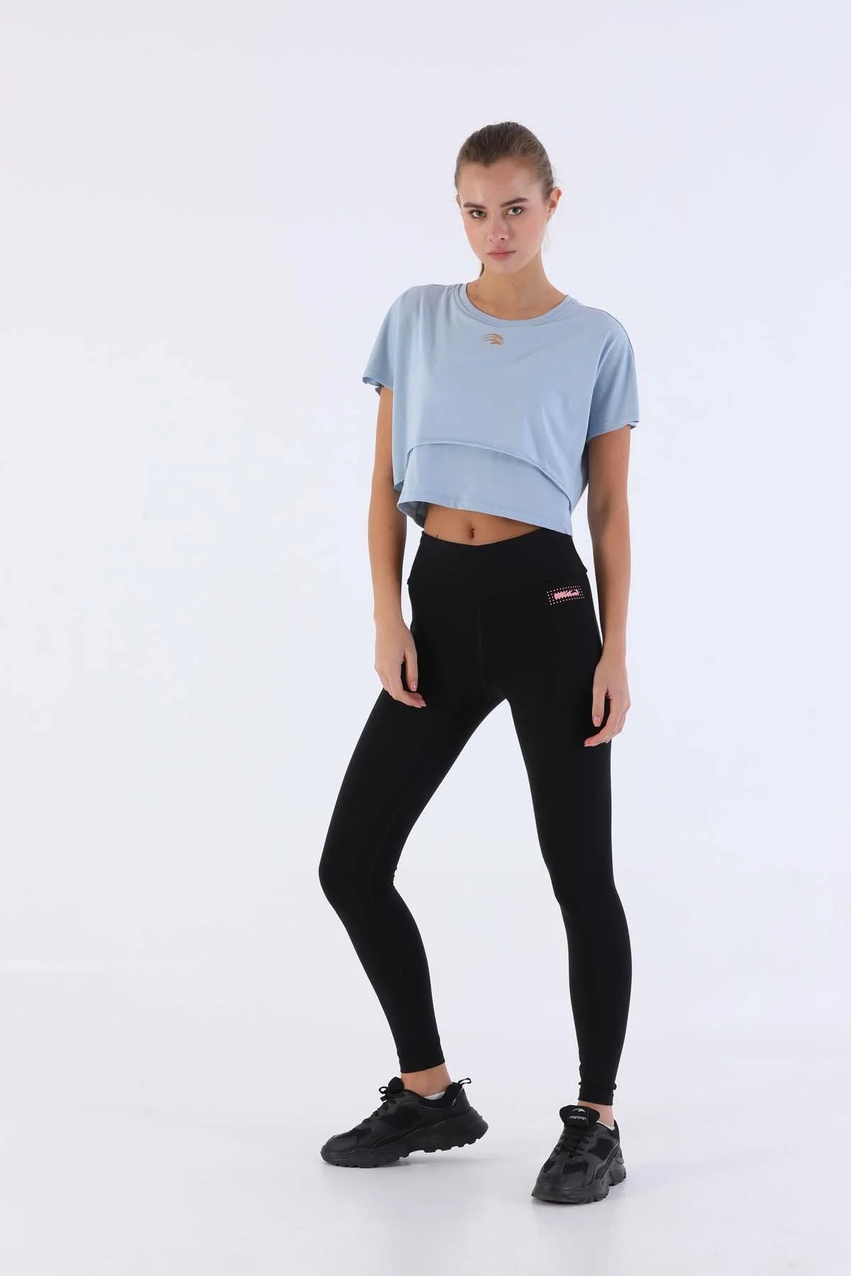 Maraton Comfort Kadın Bisiklet Yaka Sisli Mavi Crop Top - 6