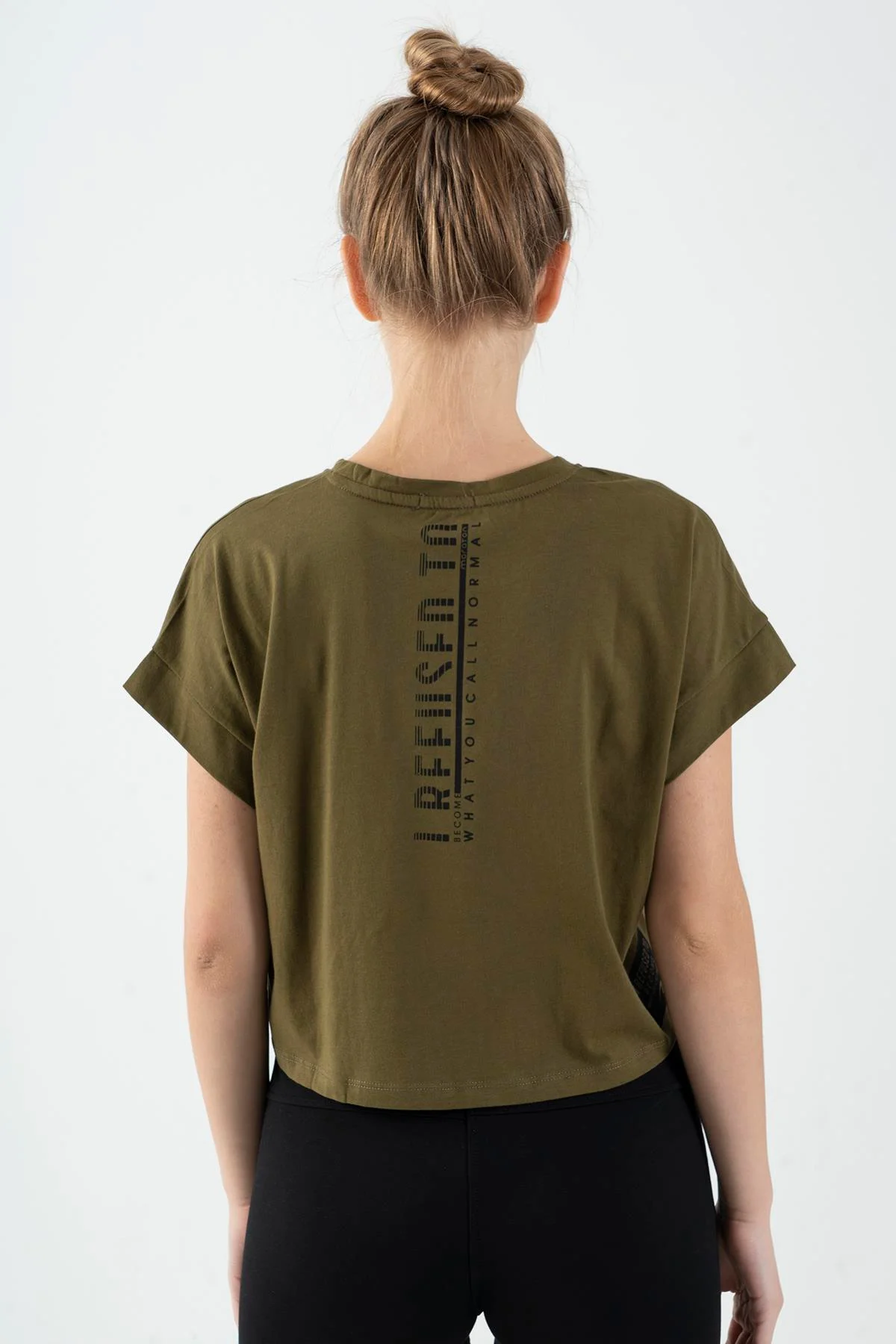 Maraton Comfort Kadın Bisiklet Yaka Zeytin Crop Top - 3