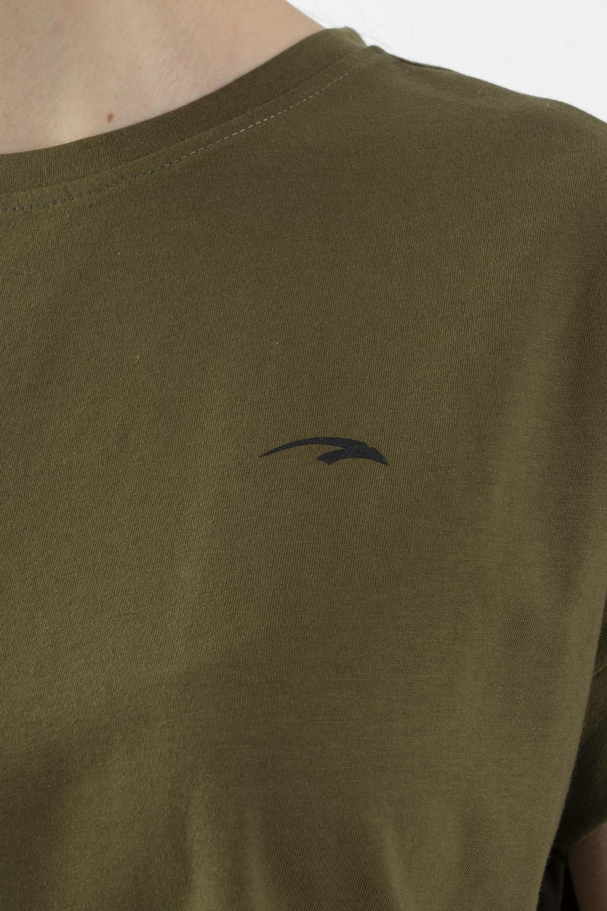 Maraton Comfort Kadın Bisiklet Yaka Zeytin Crop Top - 5