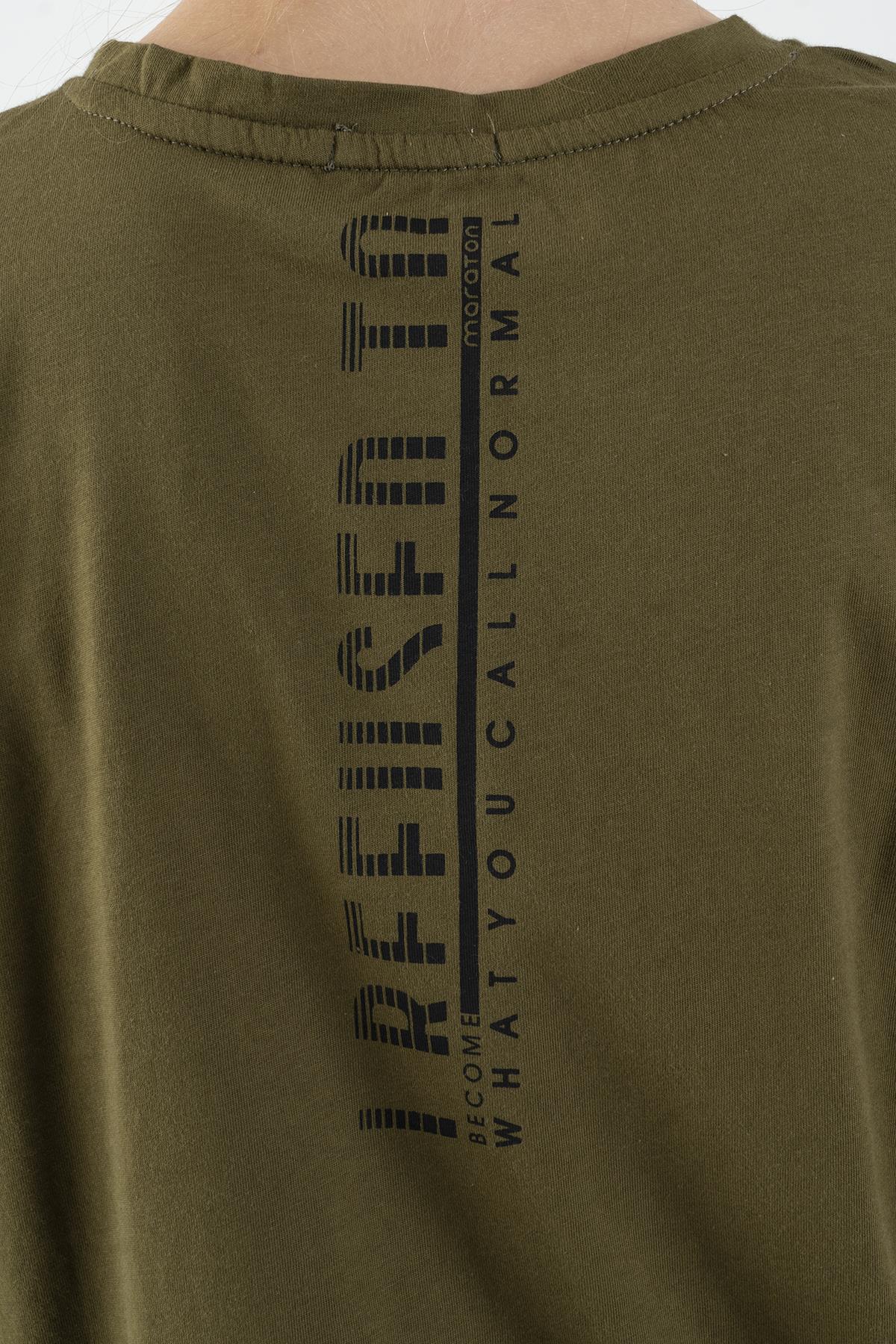 Maraton Comfort Kadın Bisiklet Yaka Zeytin Crop Top - 7