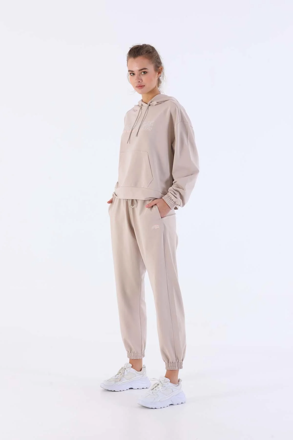 Maraton Comfort Kadın Bol Dönüşlü Paça Taş Rengi Pantolon - 5