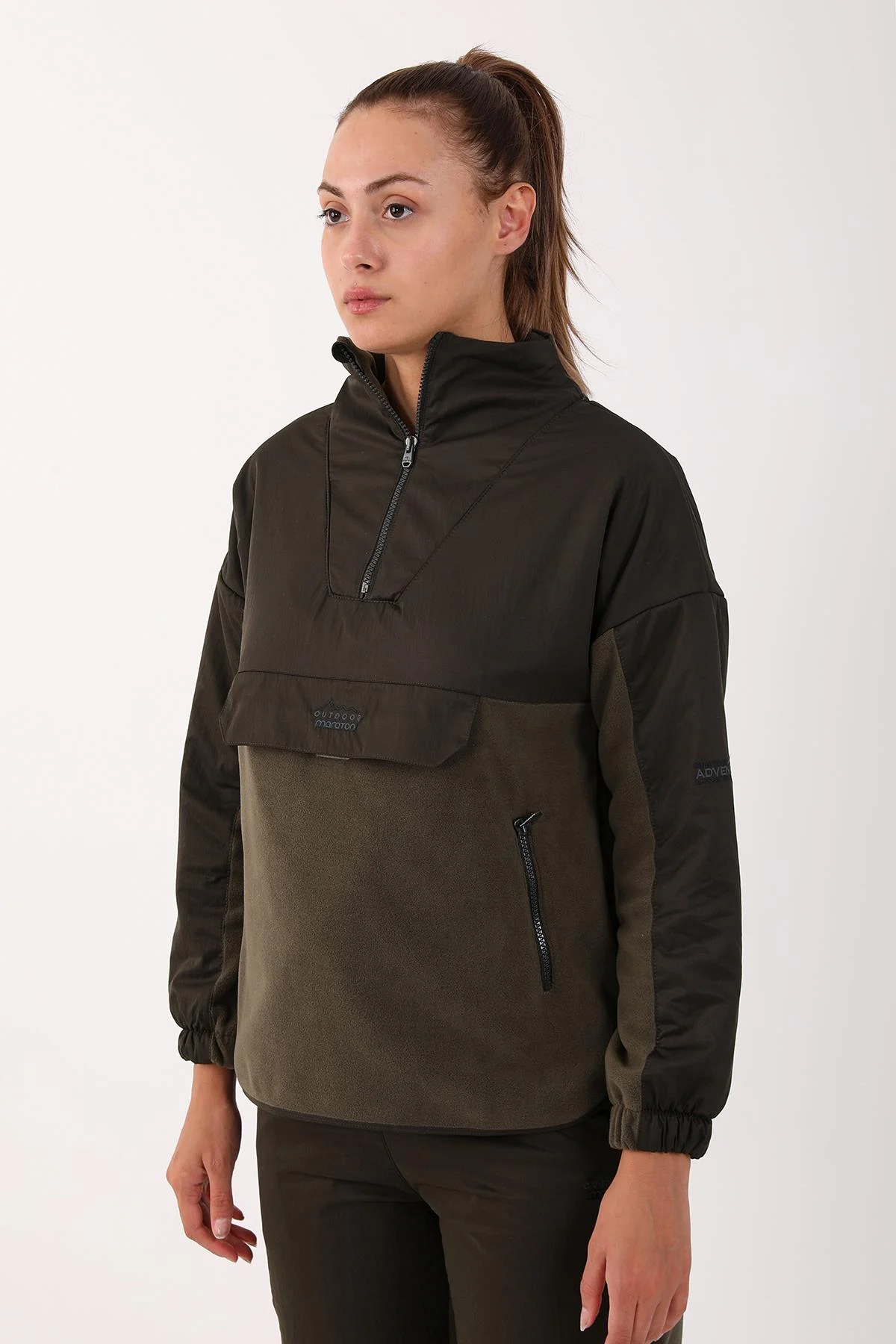 Maraton Comfort Kadın Dik Yaka Haki Sweatshirt - 4