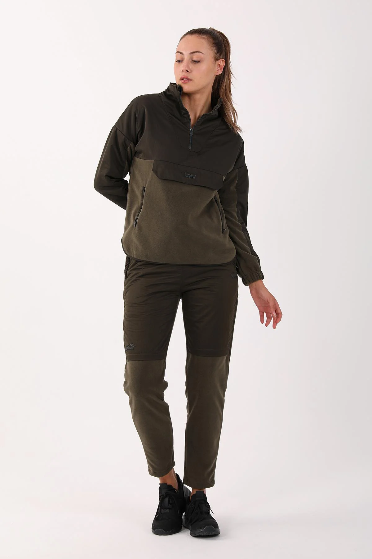 Maraton Comfort Kadın Dik Yaka Haki Sweatshirt - 5