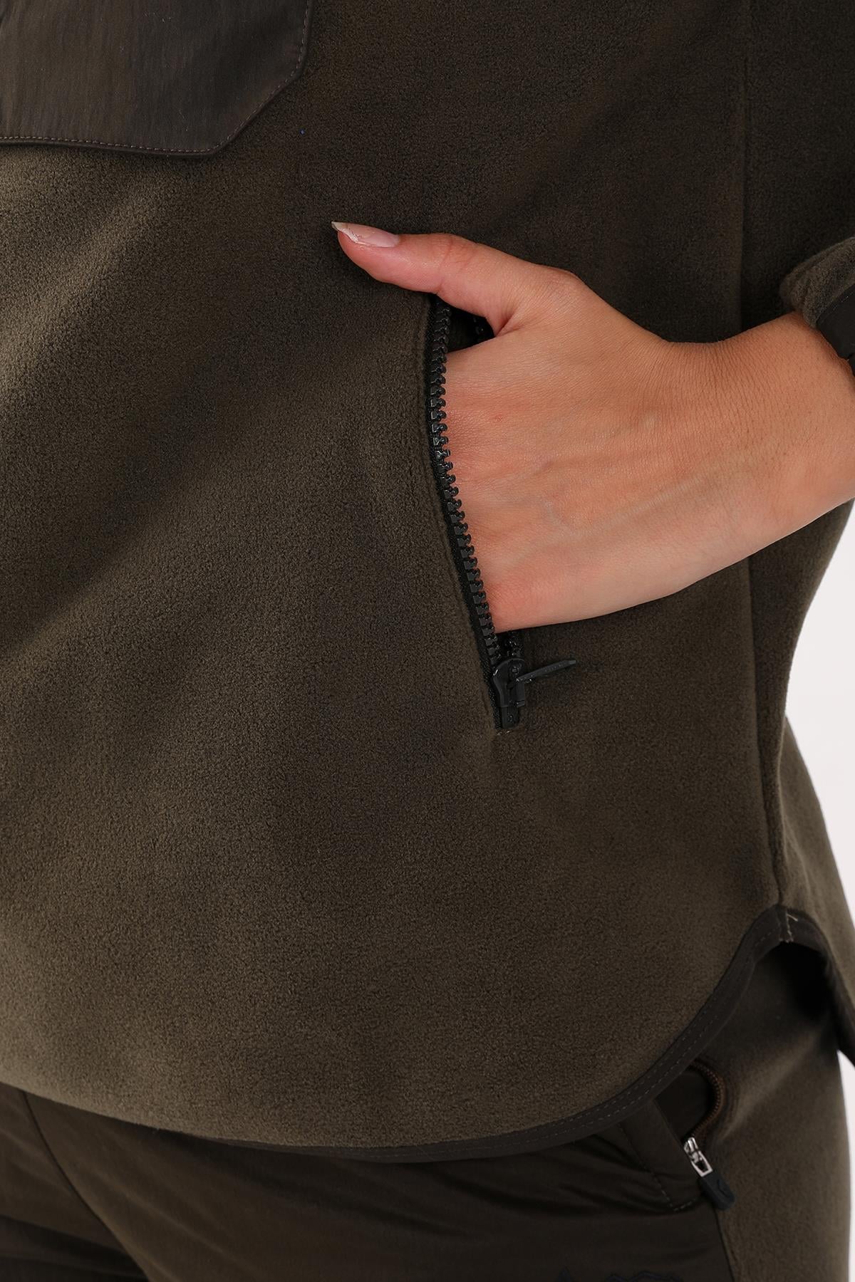 Maraton Comfort Kadın Dik Yaka Haki Sweatshirt - 6