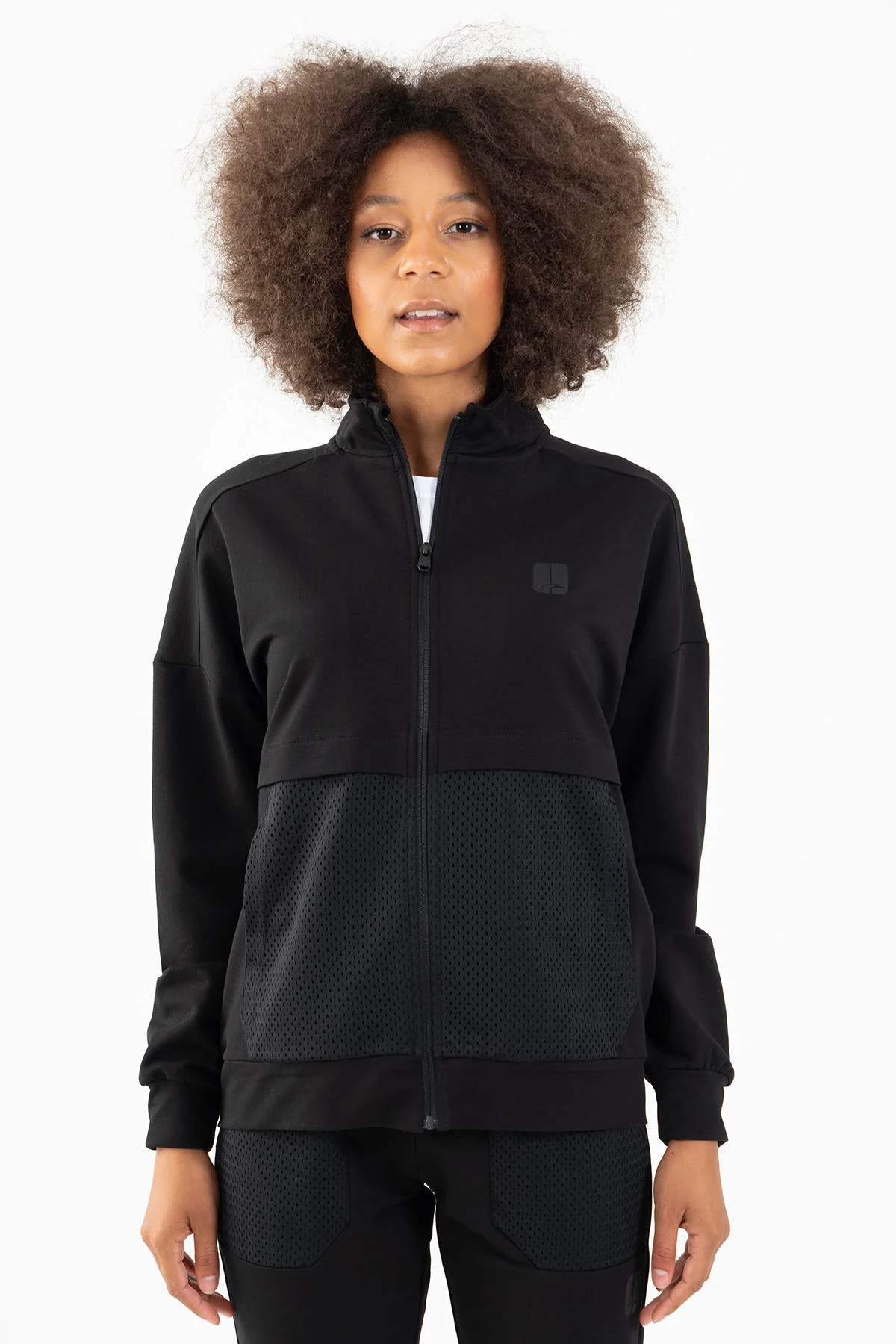 Maraton Comfort Kadın Dik Yaka Siyah Tracktop
