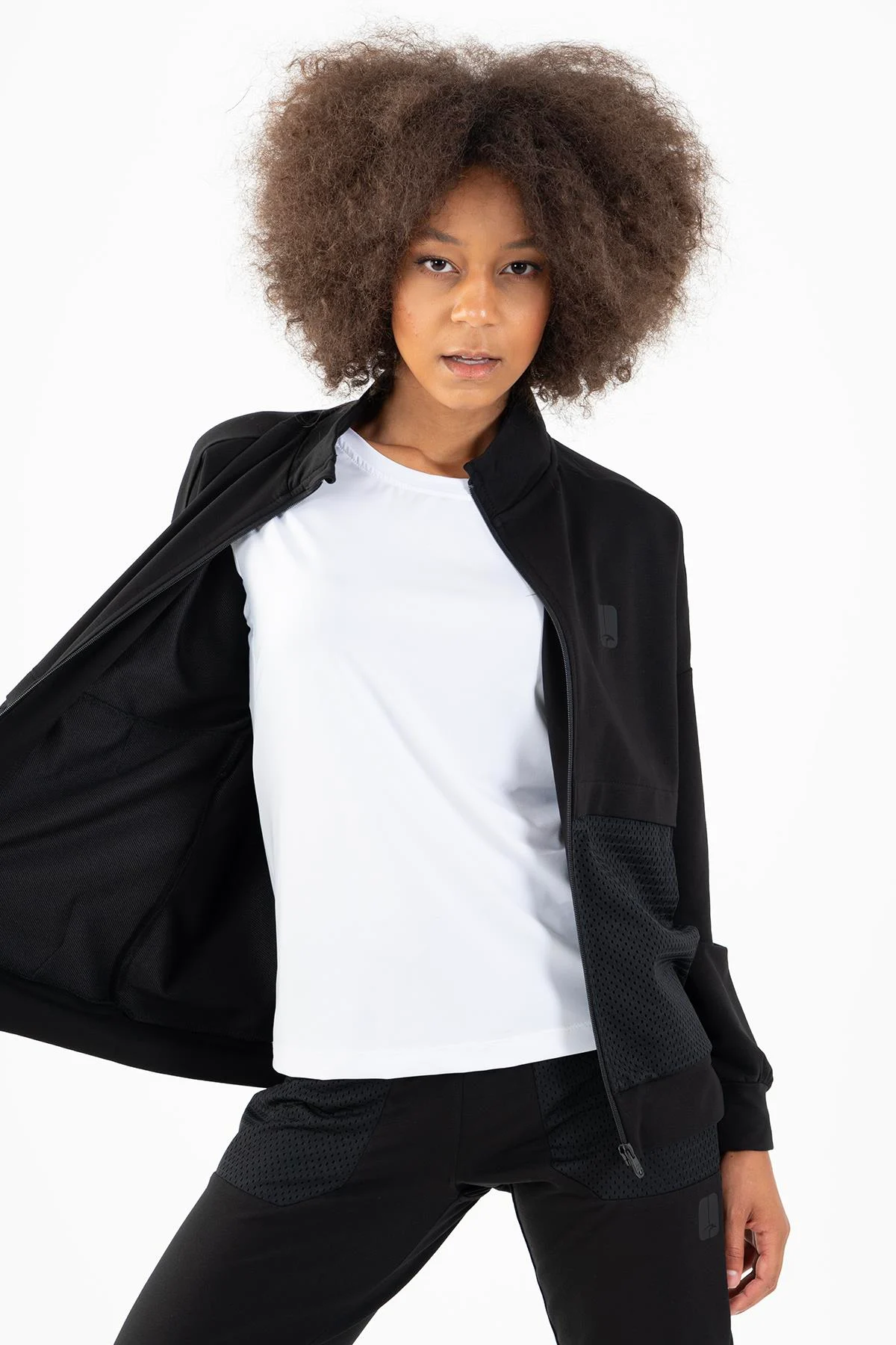 Maraton Comfort Kadın Dik Yaka Siyah Tracktop - 4