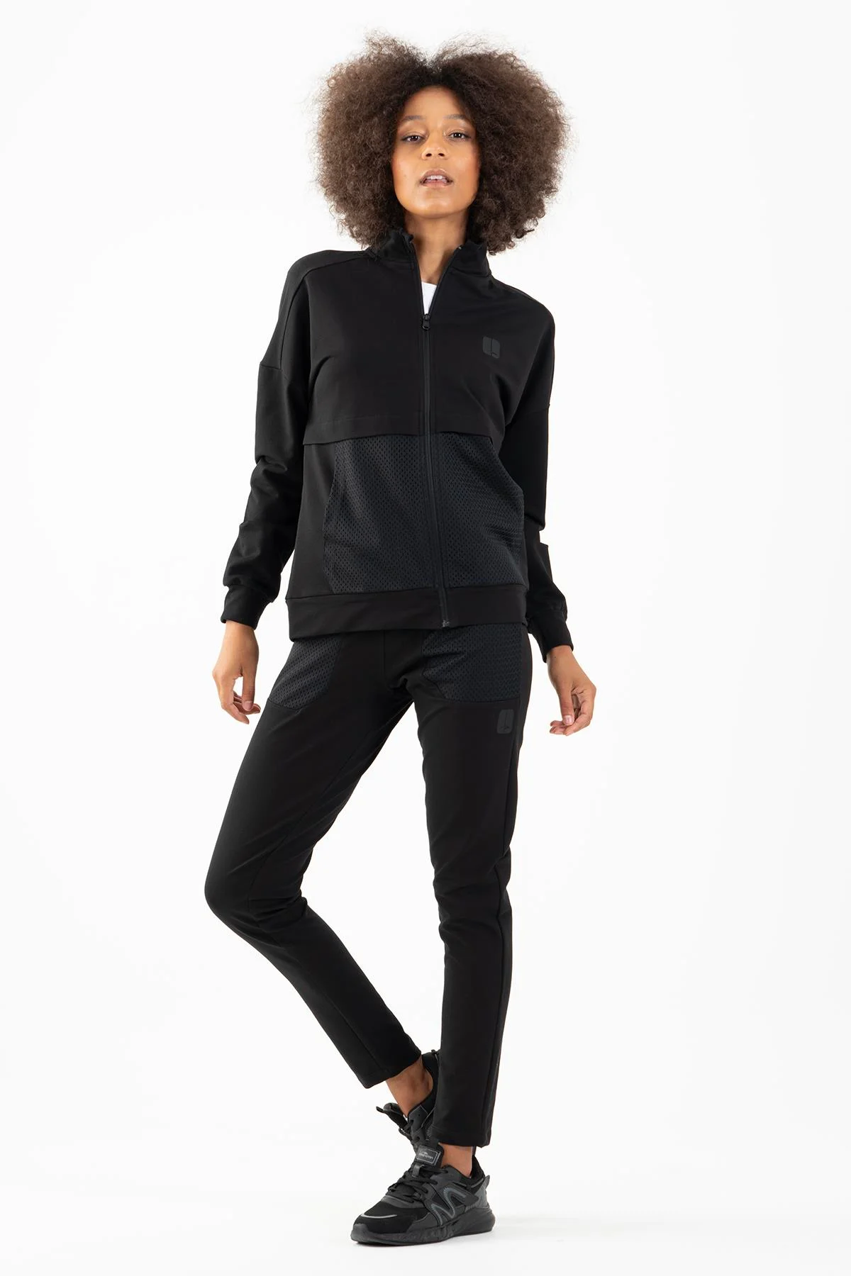 Maraton Comfort Kadın Dik Yaka Siyah Tracktop - 5