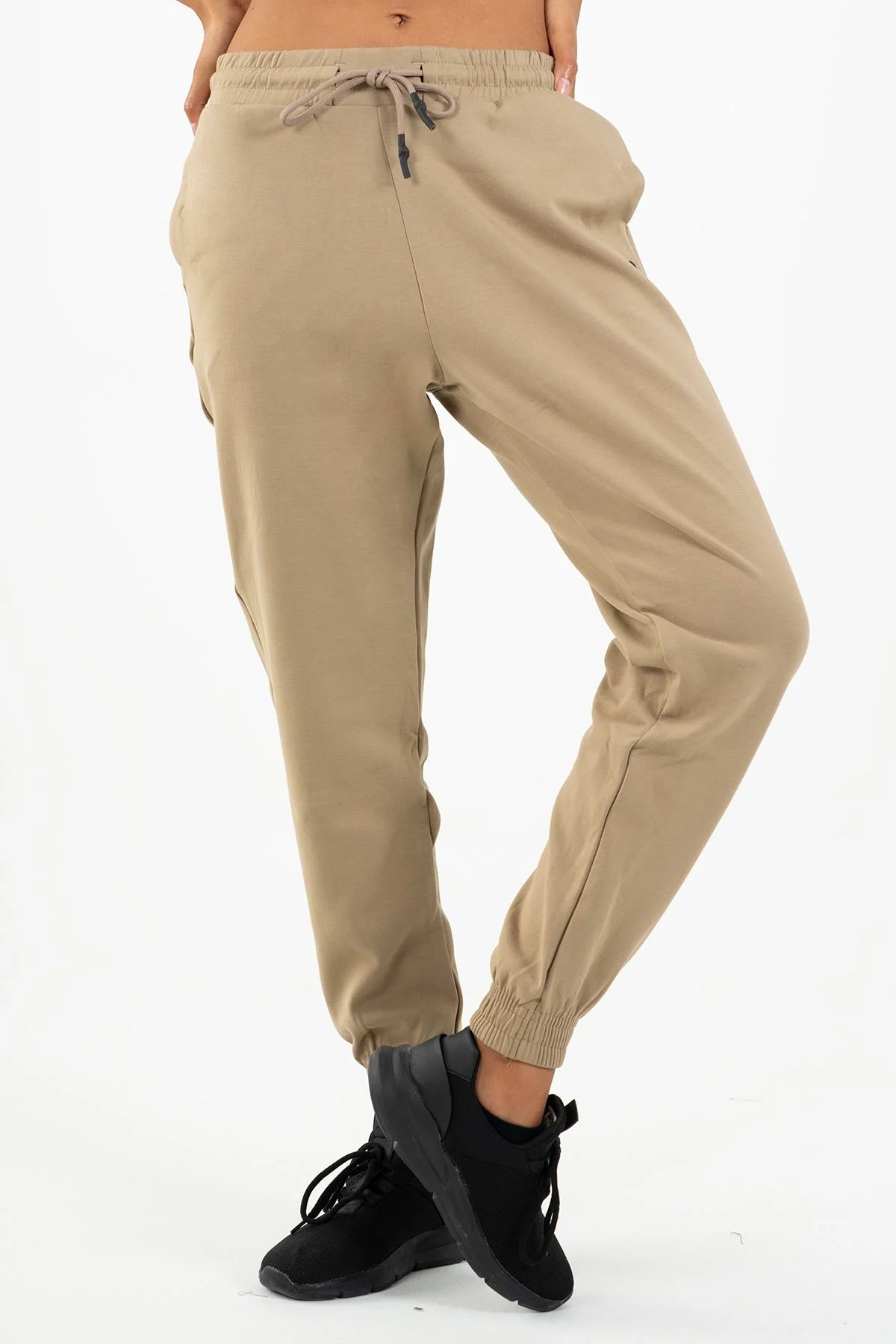 Maraton Comfort Kadın Dönüşlü Paça Açık Vizon Eşofman Altı - 4