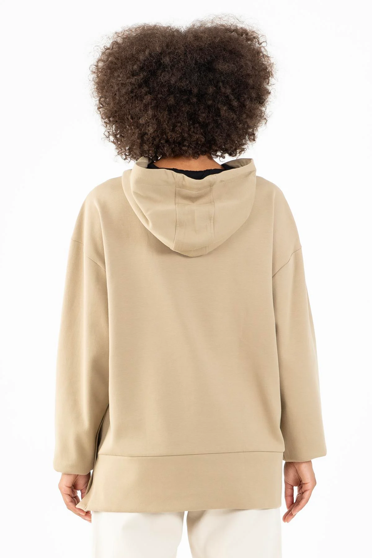 Maraton Comfort Kadın Kapüşonlu Açık Vizon Sweatshirt - 3