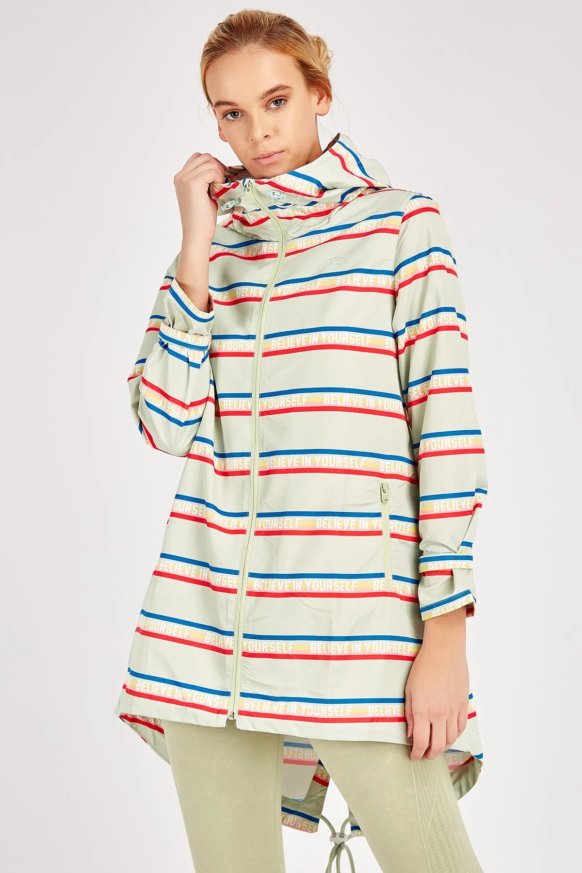 Maraton Comfort Kadın Kapüşonlu Açık Yeşil Yağmurluk