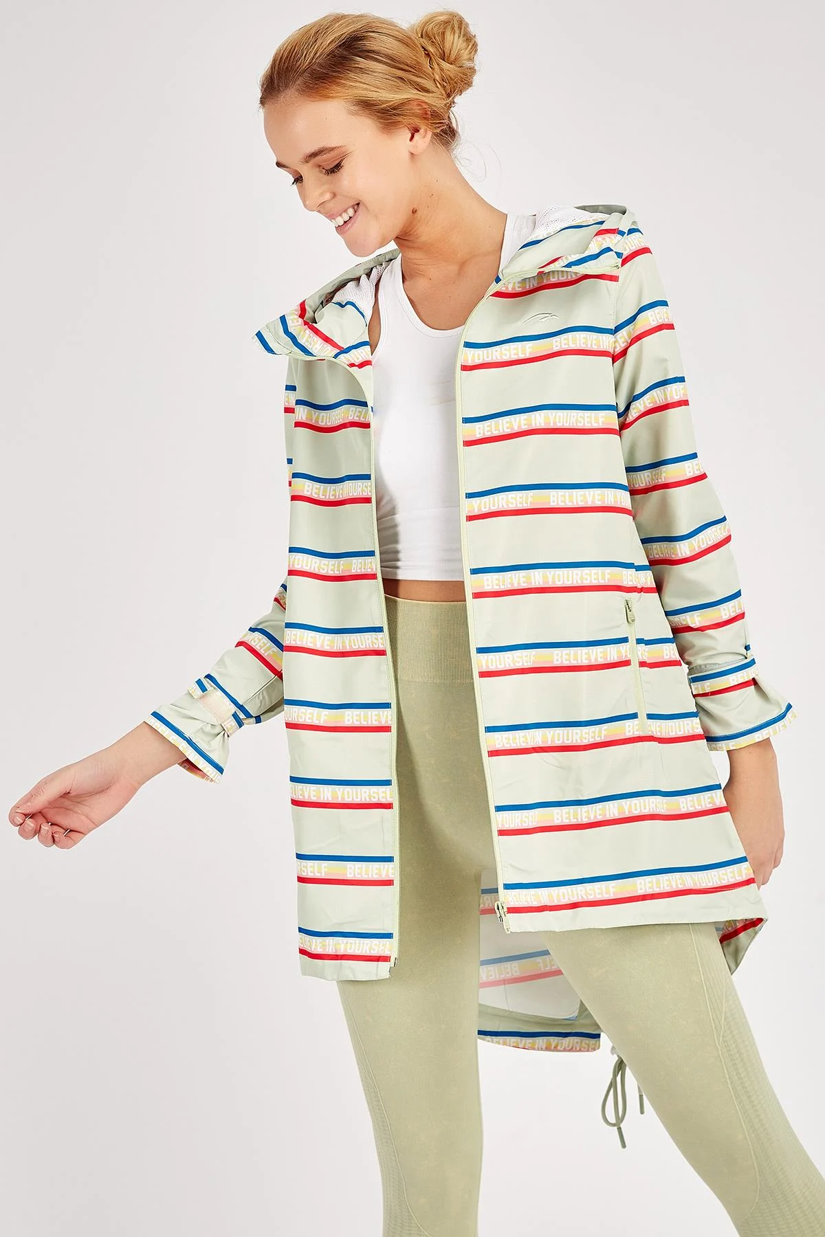 Maraton Comfort Kadın Kapüşonlu Açık Yeşil Yağmurluk - 5