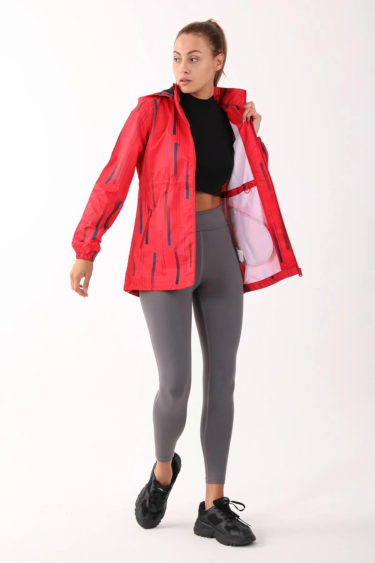 Maraton Comfort Kadın Kapüşonlu Kırmızı Yağmurluk - 5