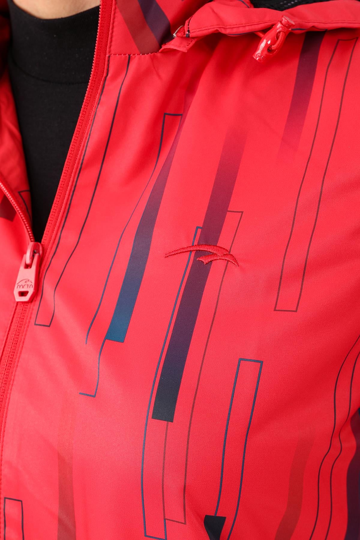 Maraton Comfort Kadın Kapüşonlu Kırmızı Yağmurluk - 6