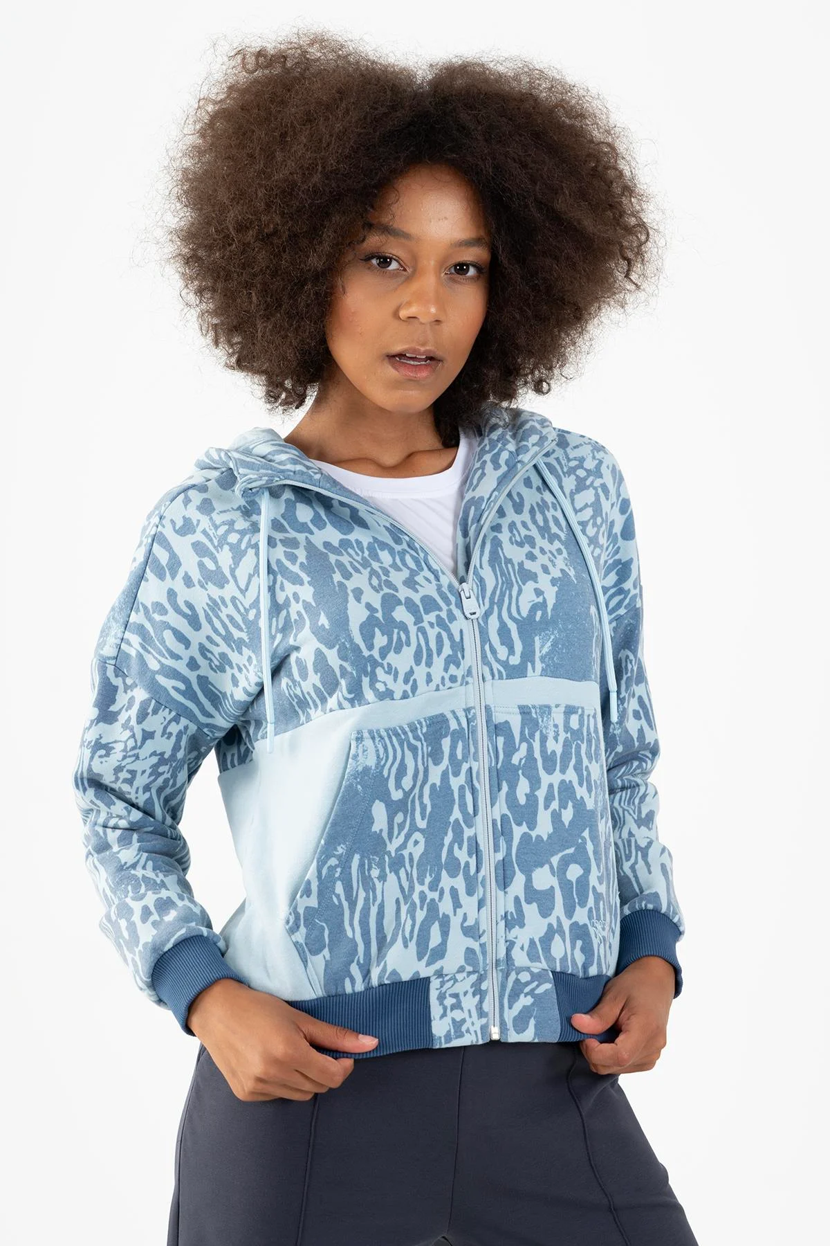 Maraton Comfort Kadın Kapüşonlu Sisli Mavi Tracktop