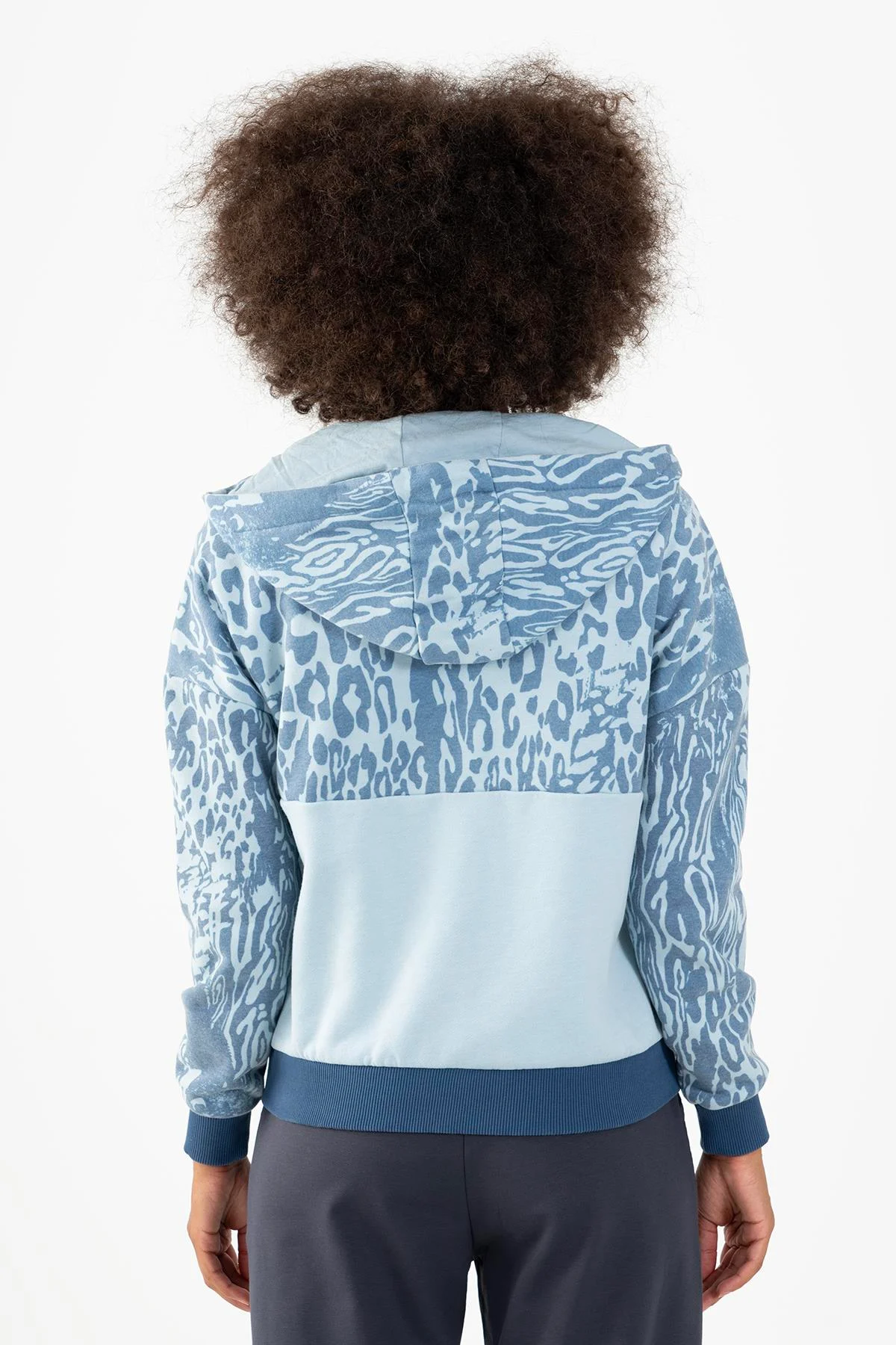 Maraton Comfort Kadın Kapüşonlu Sisli Mavi Tracktop - 3