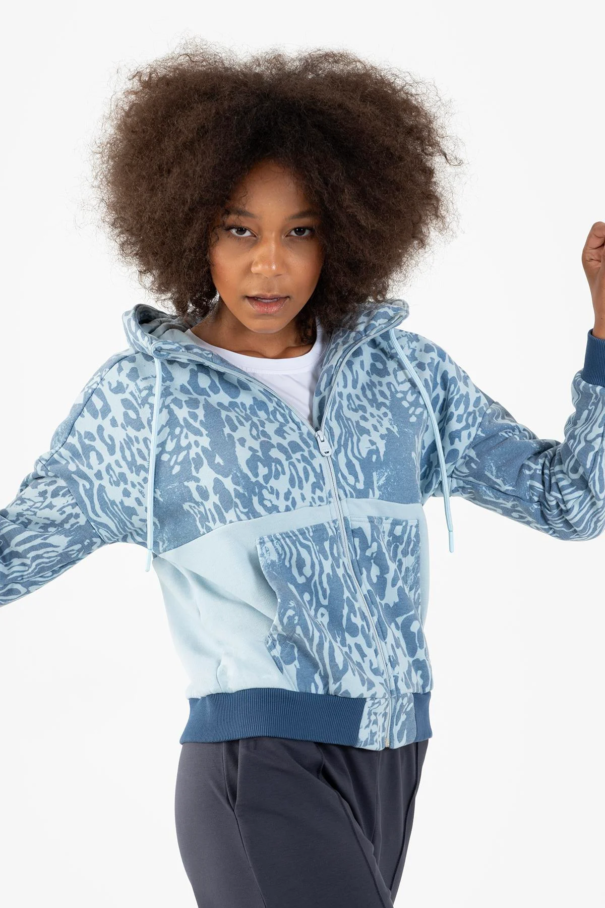 Maraton Comfort Kadın Kapüşonlu Sisli Mavi Tracktop - 4