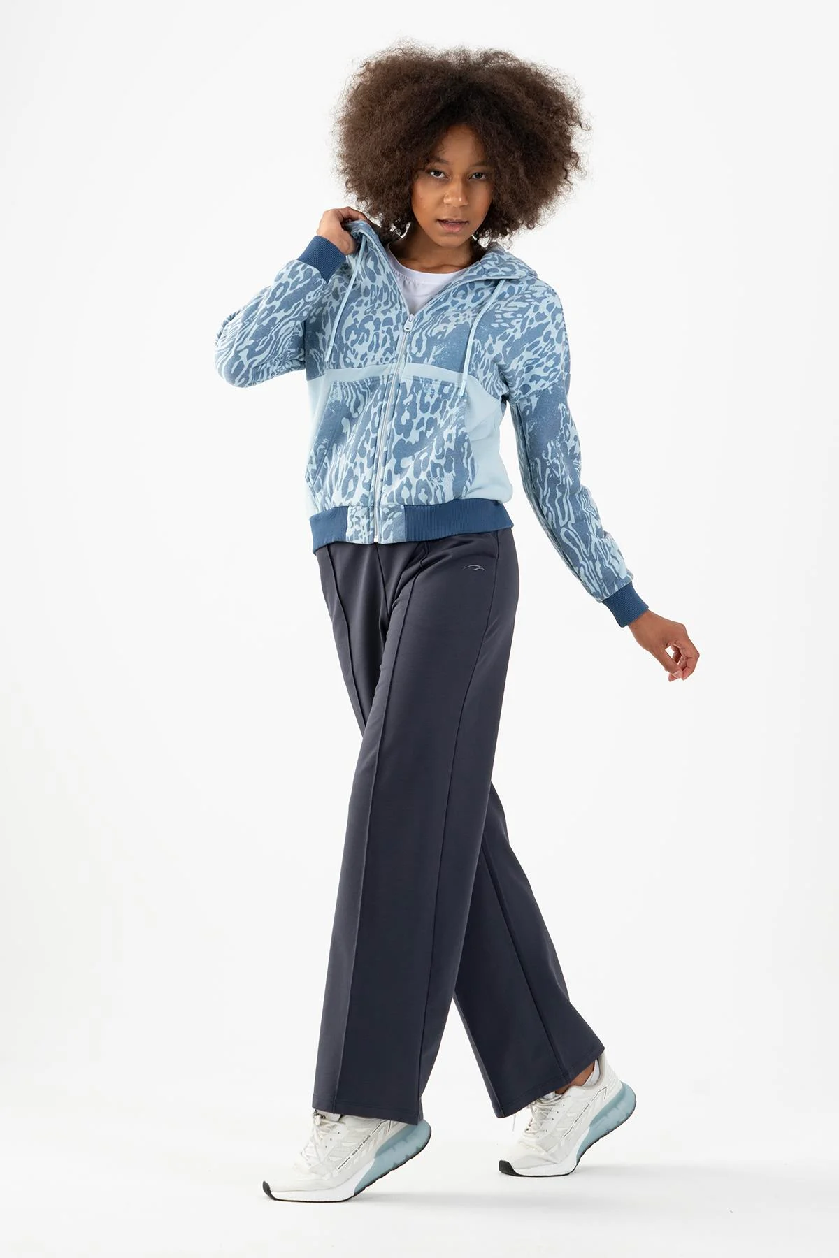 Maraton Comfort Kadın Kapüşonlu Sisli Mavi Tracktop - 6