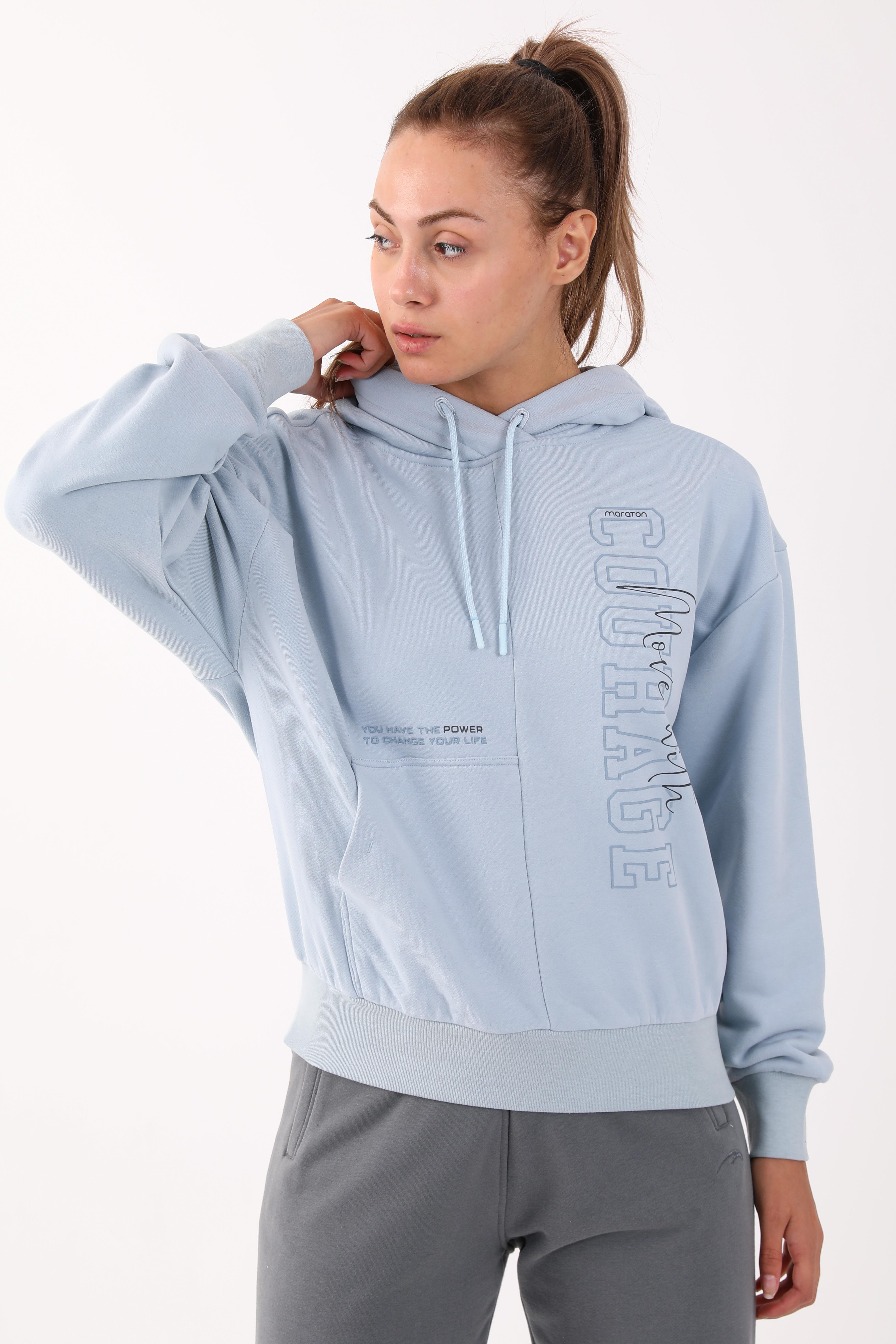 Maraton Comfort Kadın Kapüşonlu Sislimavi Sweatshirt - 5