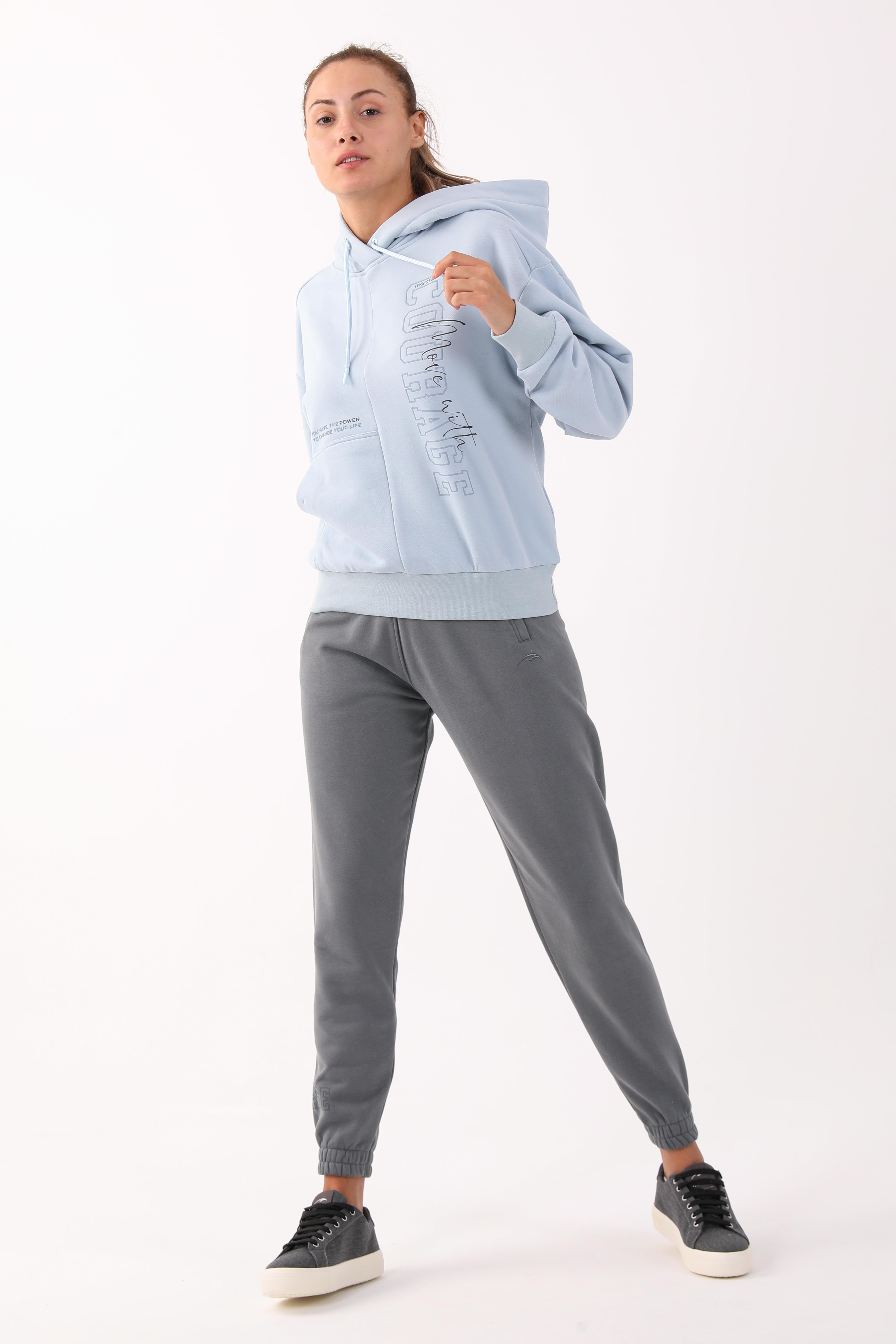 Maraton Comfort Kadın Kapüşonlu Sislimavi Sweatshirt - 6