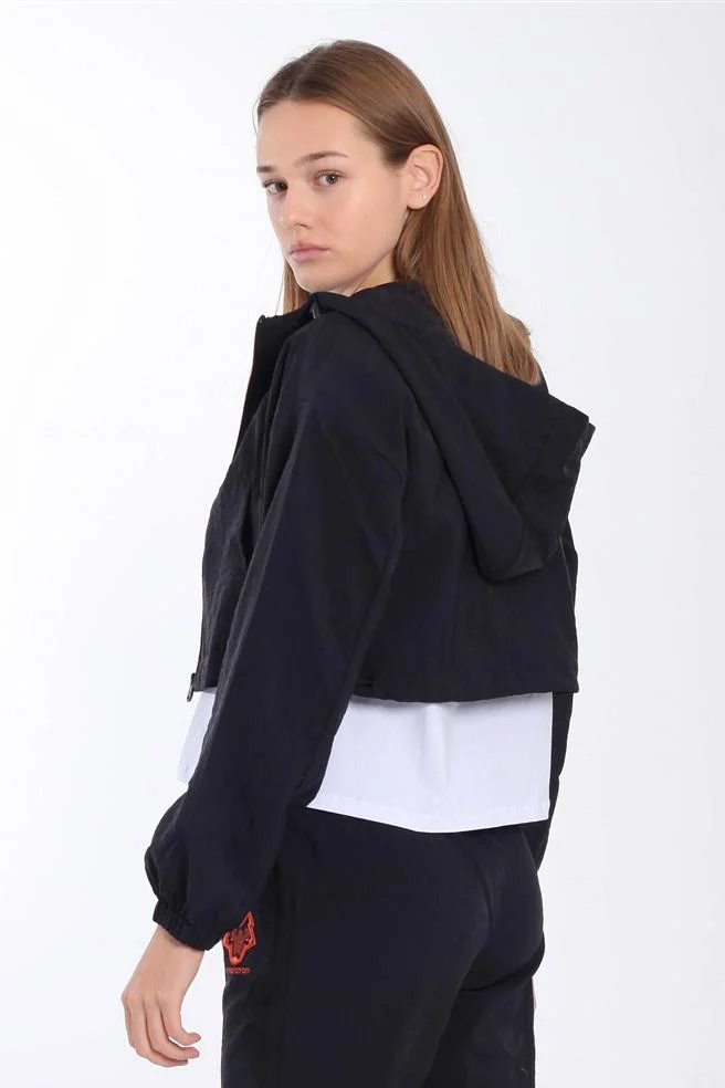 Maraton Comfort Kadın Kapüşonlu Siyah Crop Top - 3