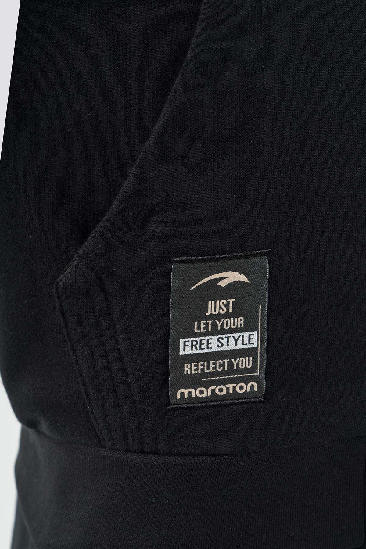 Maraton Comfort Kadın Kapüşonlu Siyah- Eşofman Üstü - 7