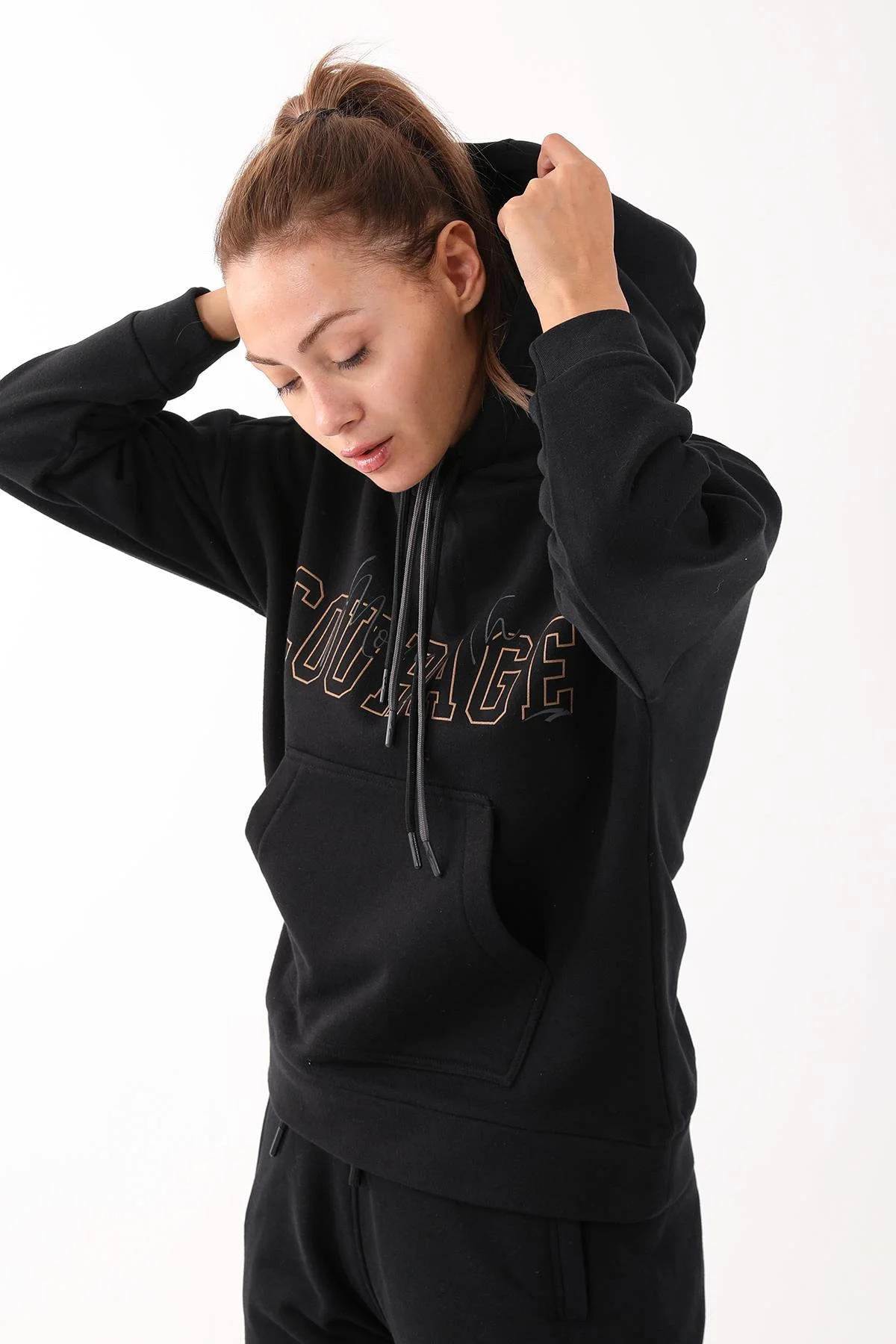 Maraton Comfort Kadın Kapüşonlu Siyah Sweatshirt - 4