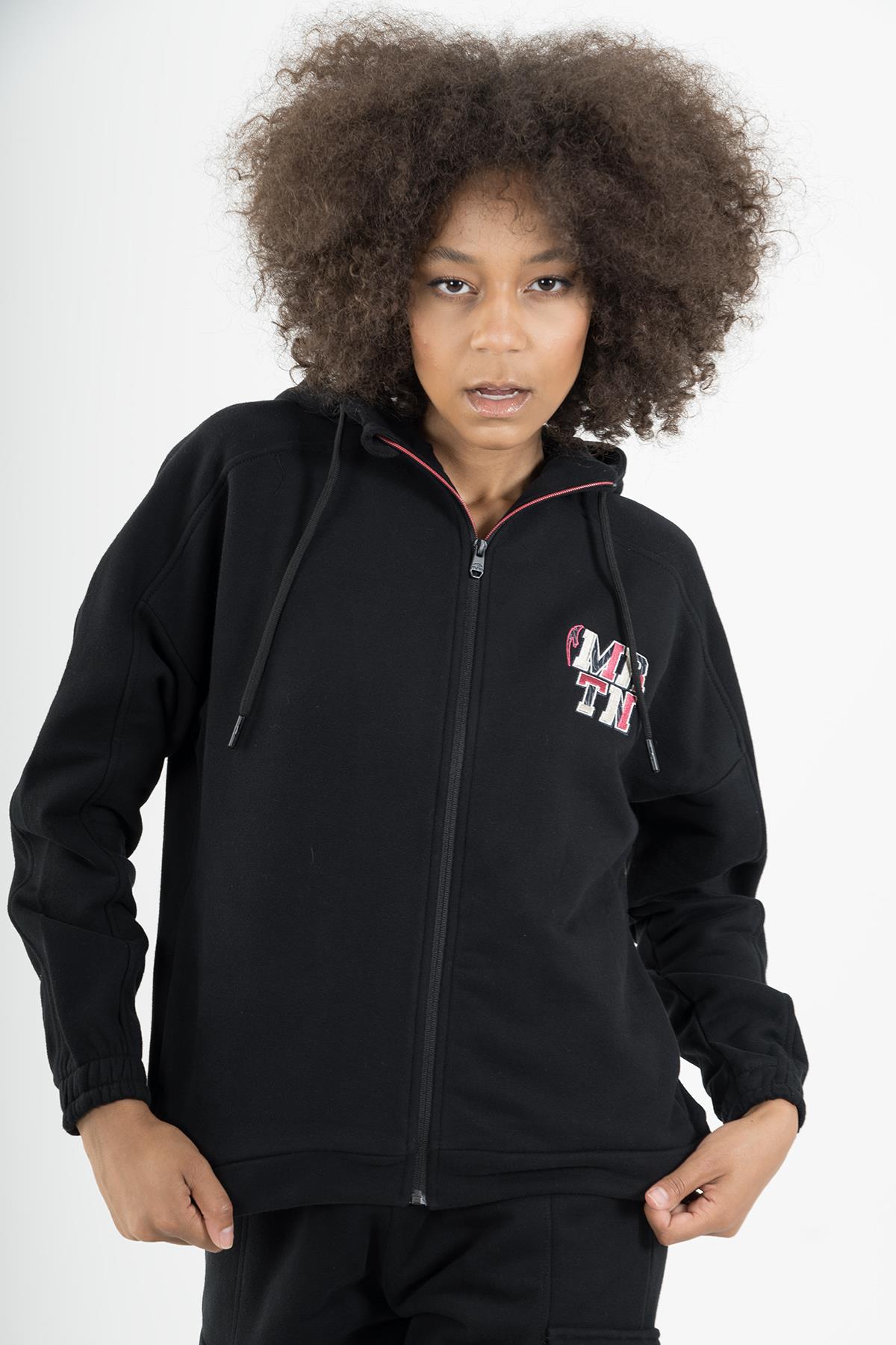 Maraton Comfort Kadın Kapüşonlu Siyah- Tracktop