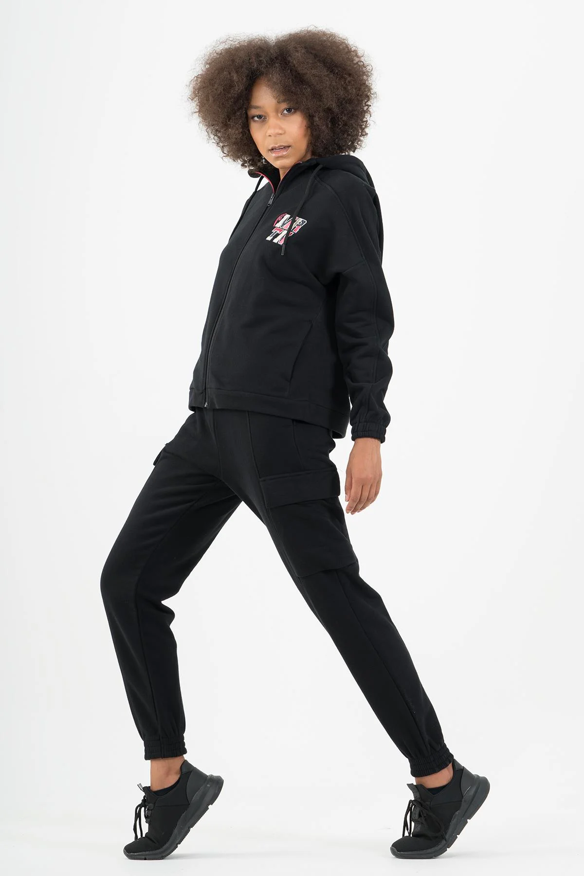 Maraton Comfort Kadın Kapüşonlu Siyah- Tracktop - 5