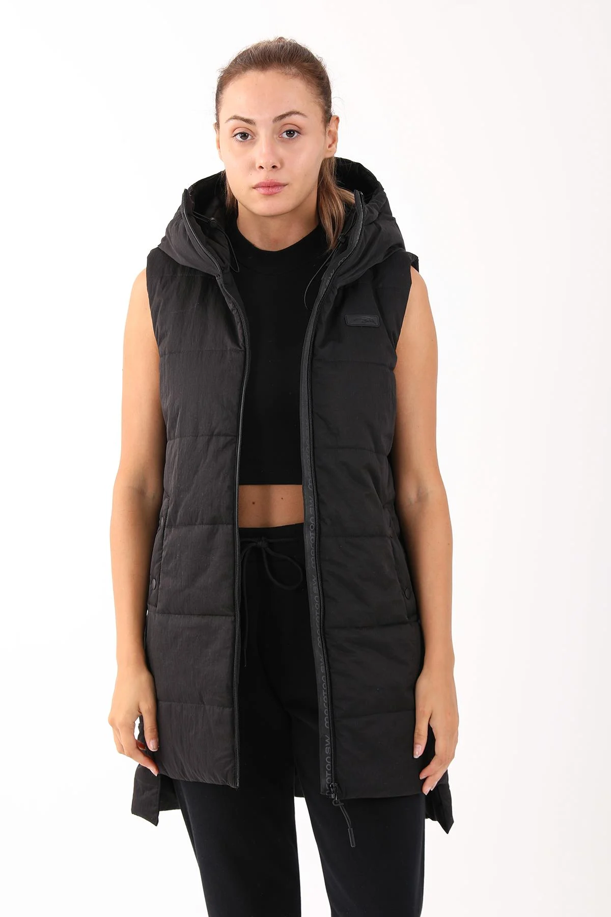 Maraton Comfort Kadın Kapüşonlu Siyah Yelek