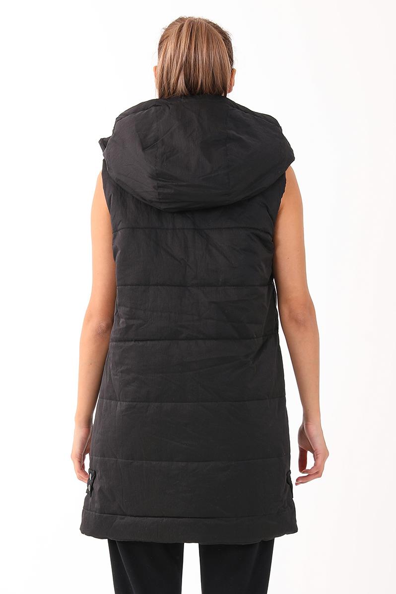 Maraton Comfort Kadın Kapüşonlu Siyah Yelek - 3