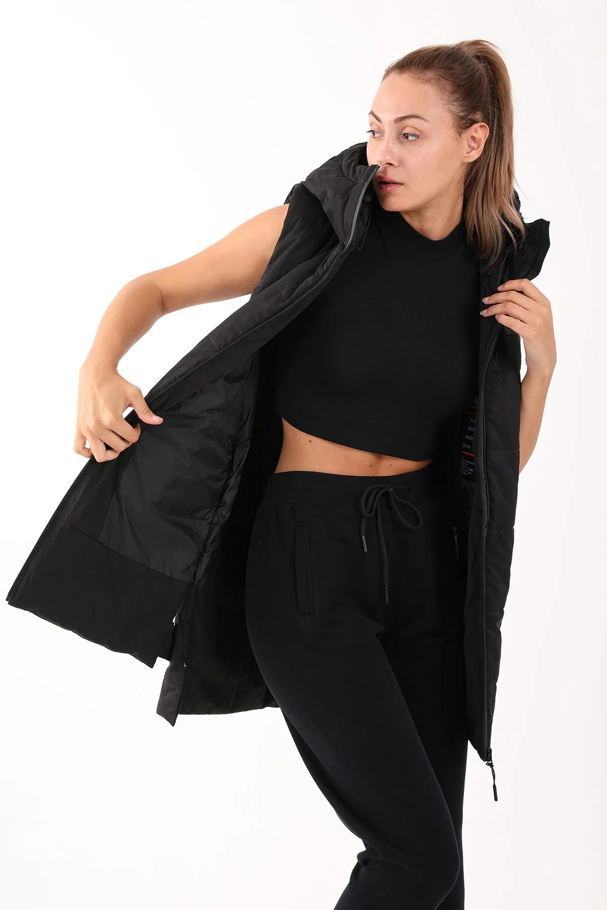 Maraton Comfort Kadın Kapüşonlu Siyah Yelek - 5