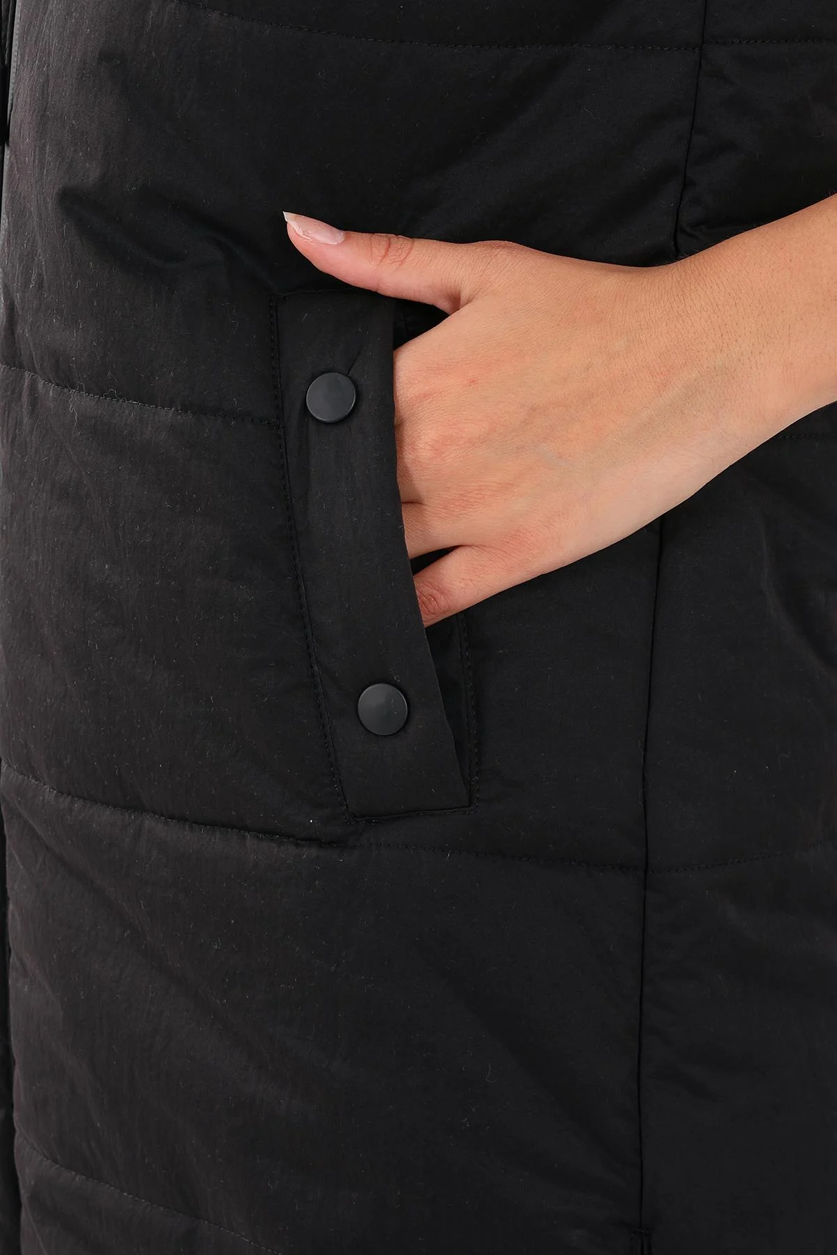 Maraton Comfort Kadın Kapüşonlu Siyah Yelek - 7