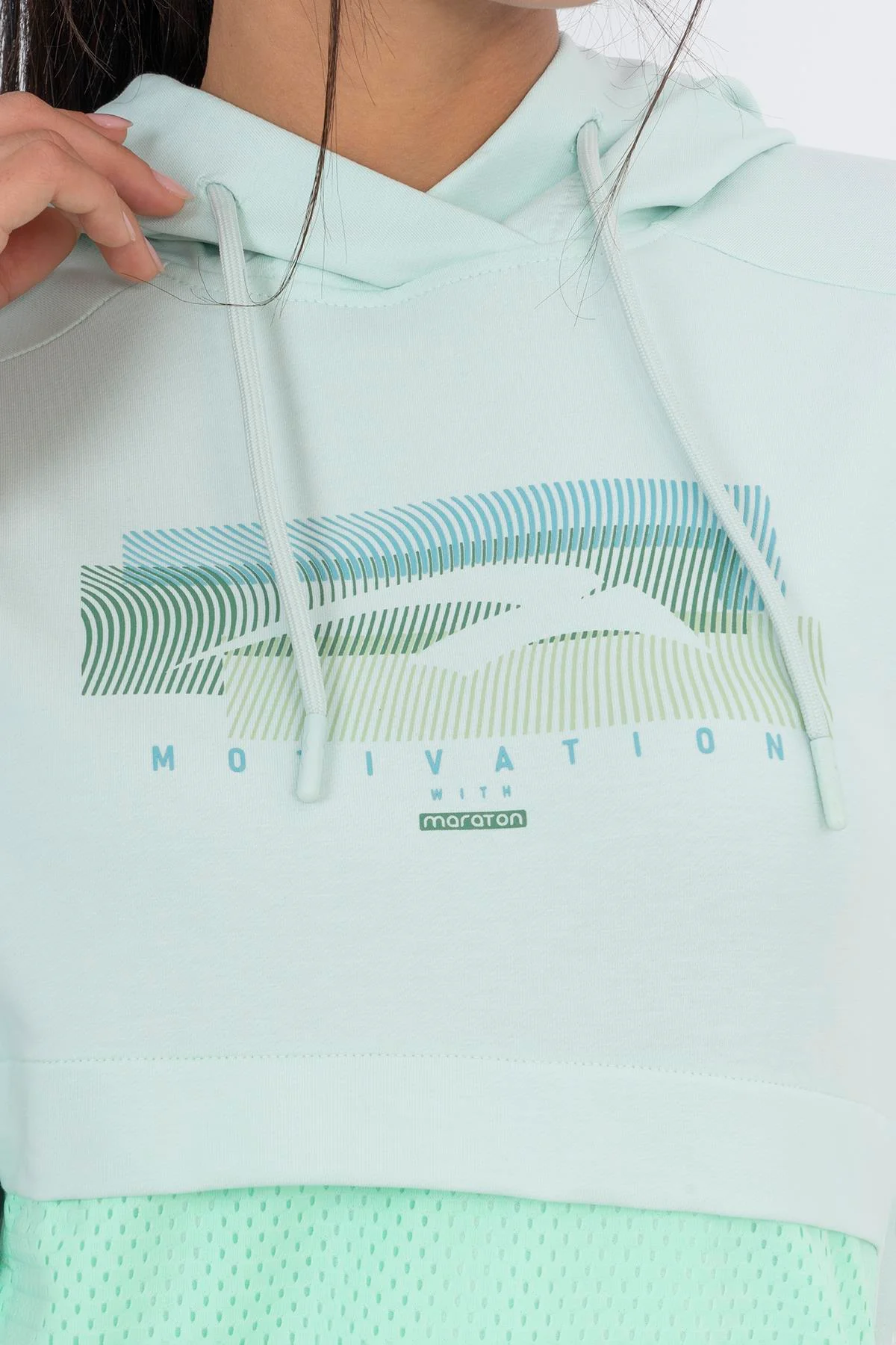 Maraton Comfort Kadın Kapüşonlu Su Yeşili Sweatshirt - 7