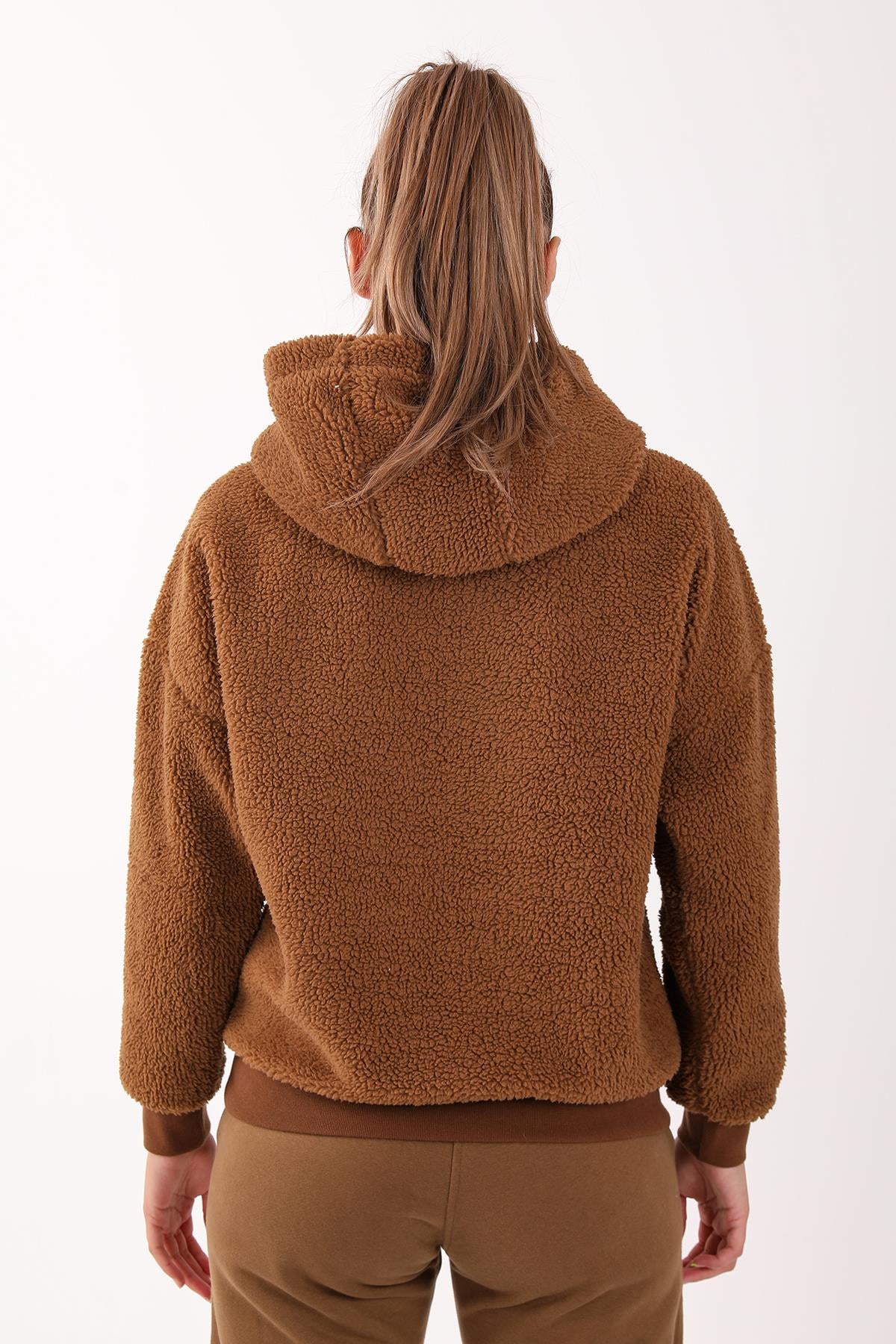 Maraton Comfort Kadın Kapüşonlu Taba Sweatshirt - 3